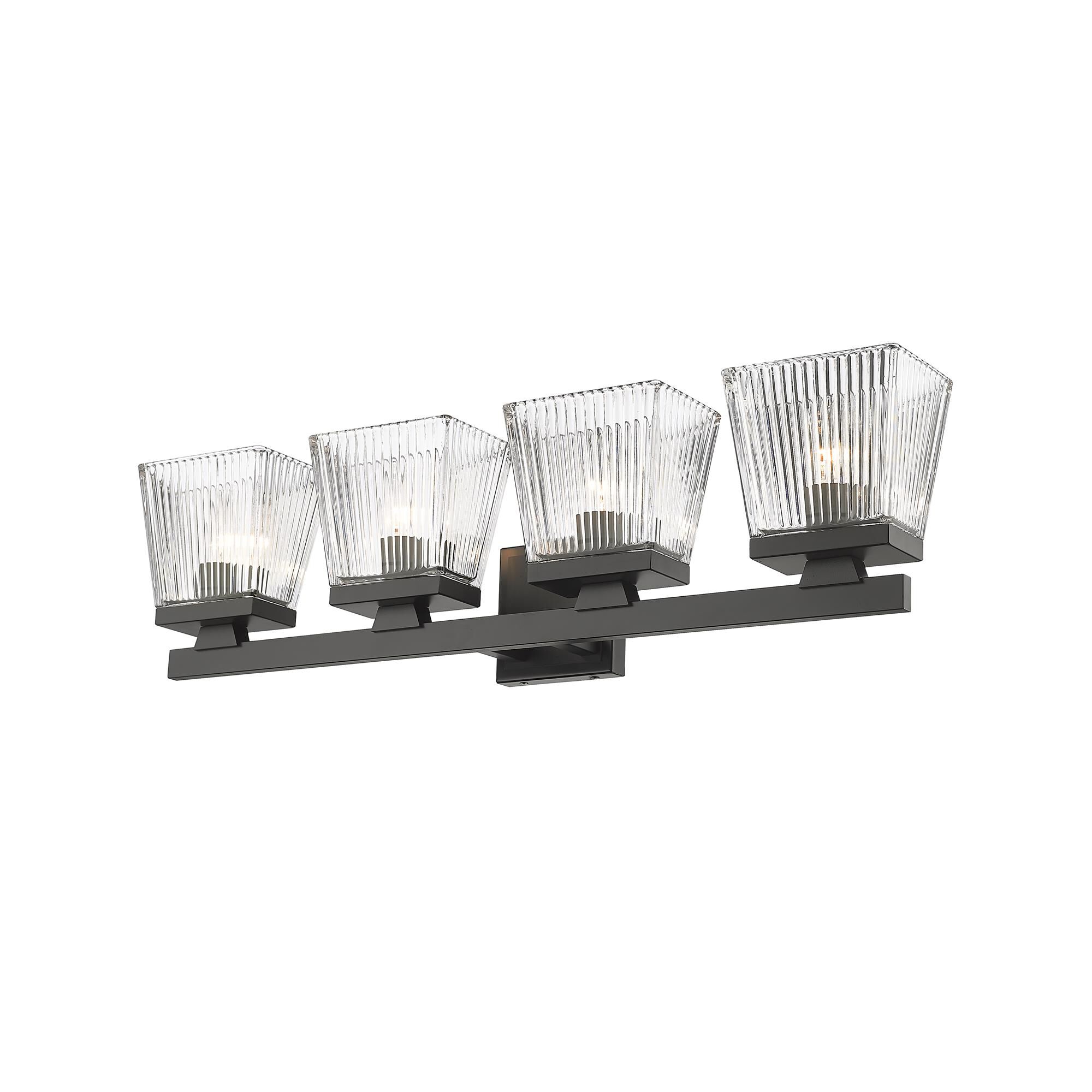 Shown in Matte Black finish and Glass shade