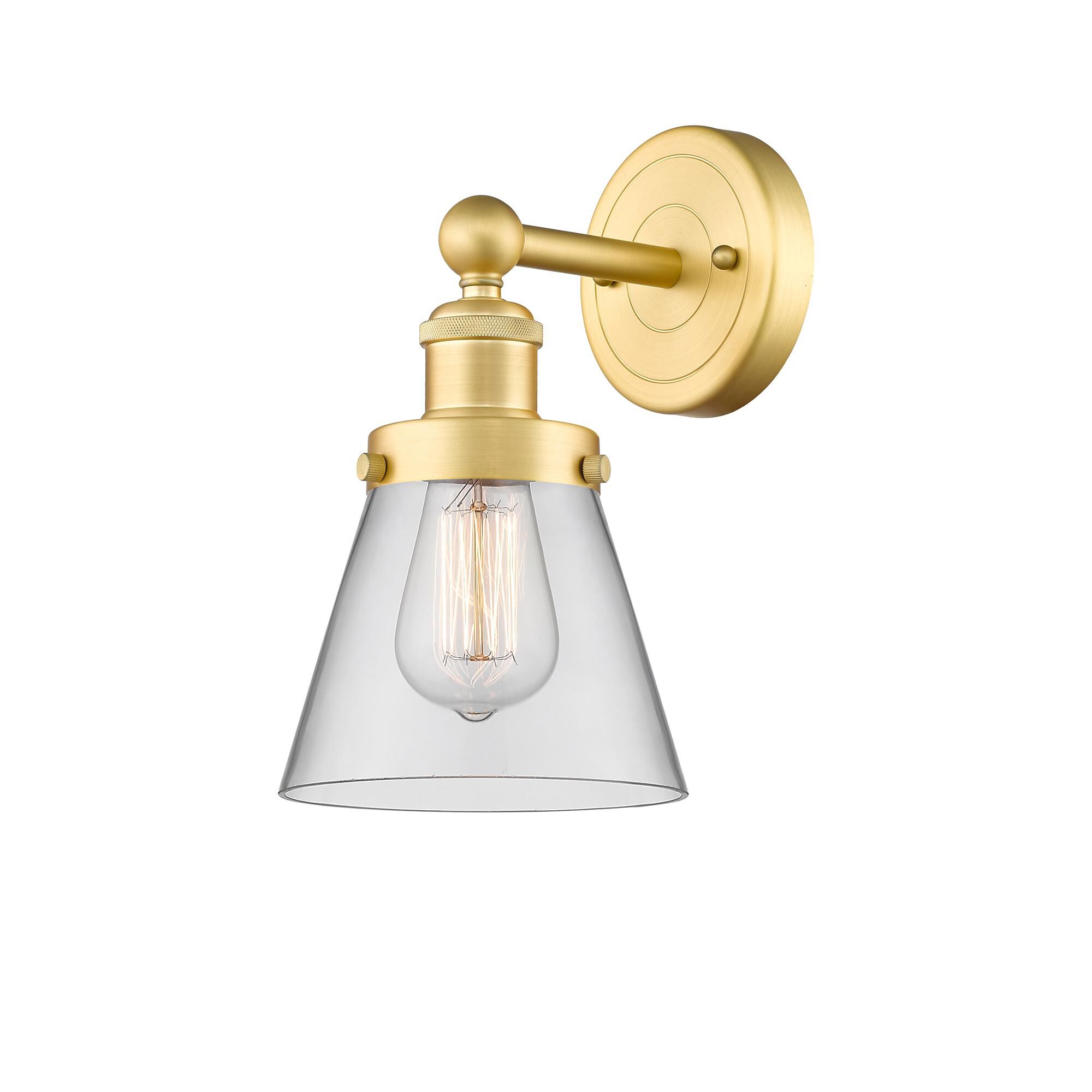 Shown in Satin Gold finish and Clear glass