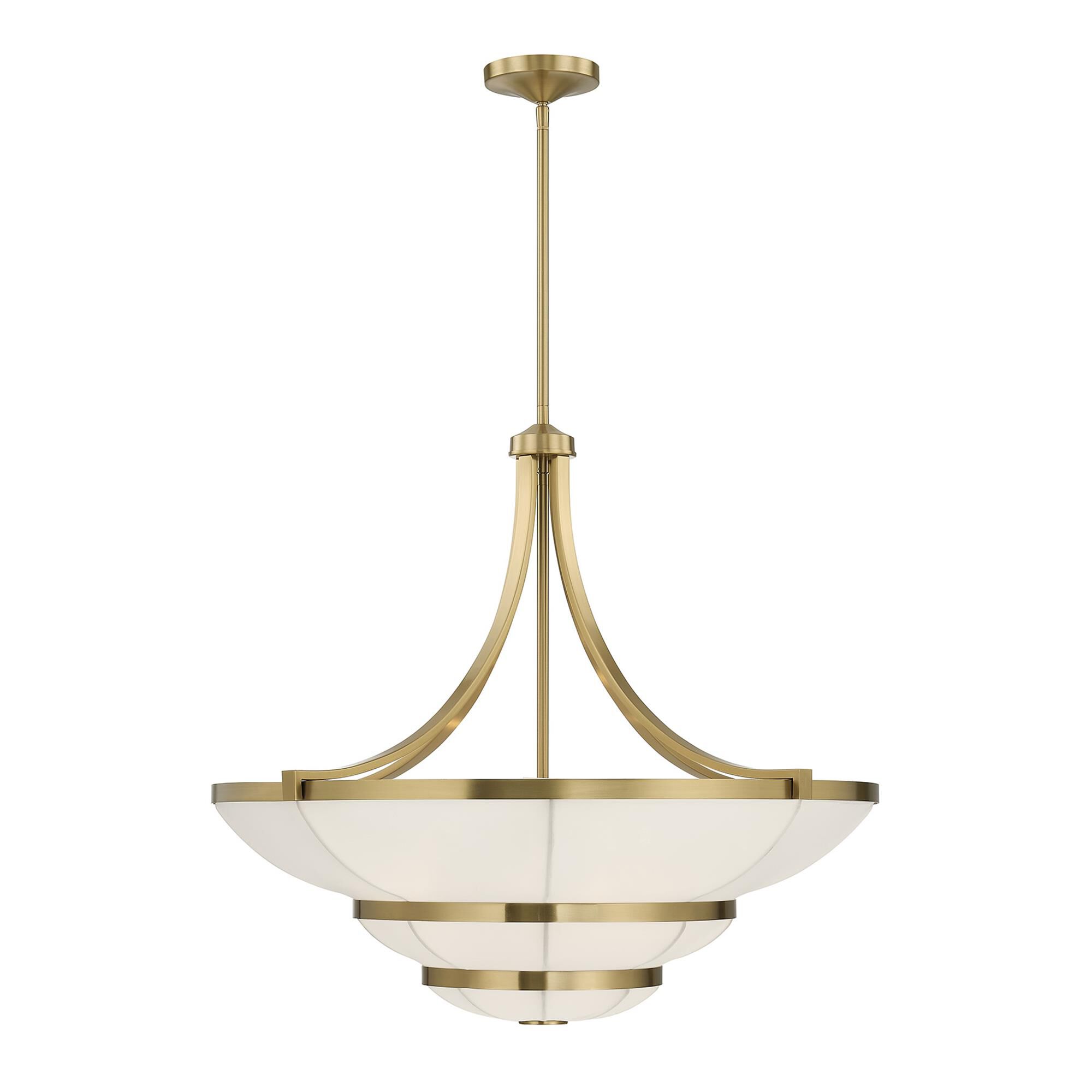 Shown in Warm Brass finish and Sheer White Fabric shade