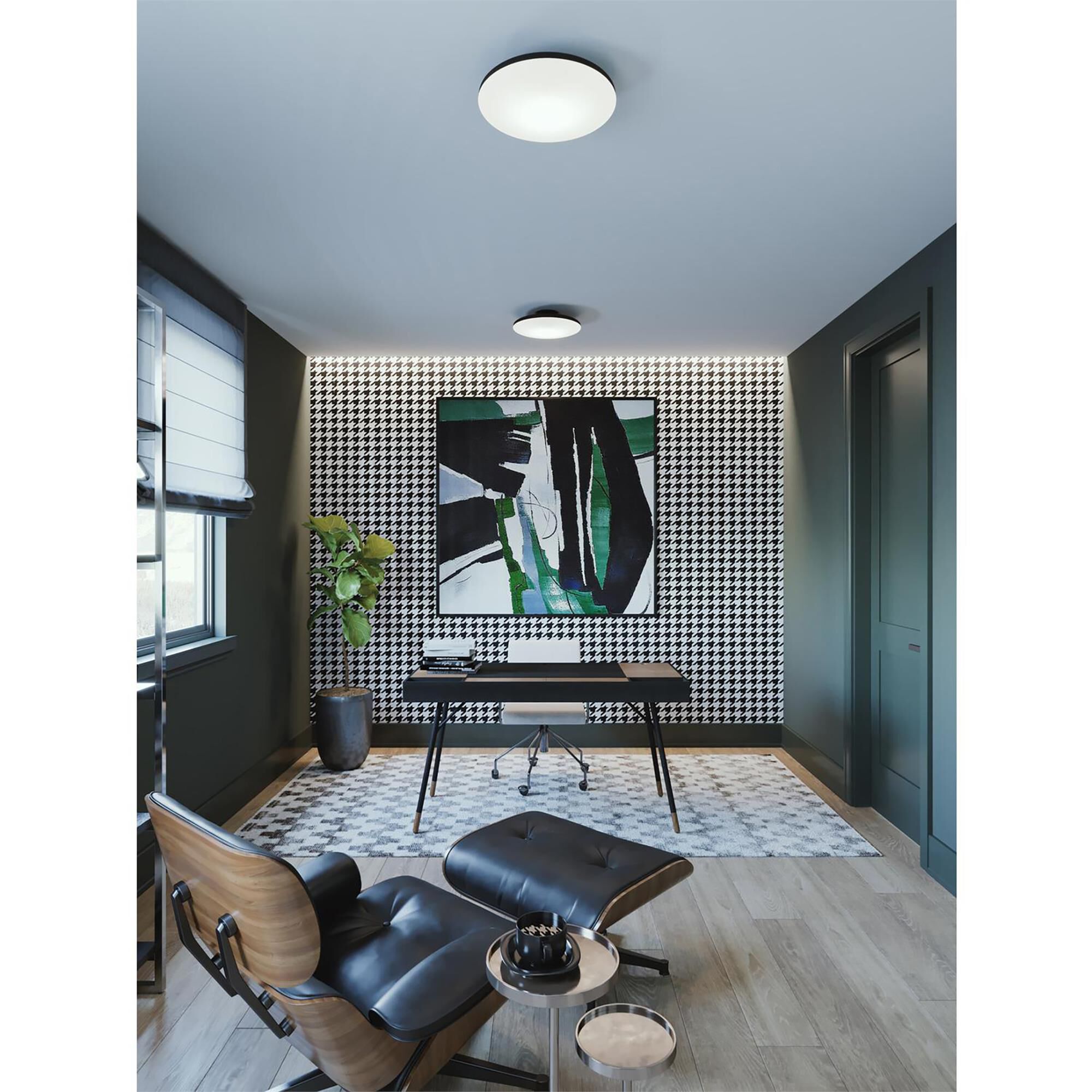 Shown in Black finish and White Acrylic shade
