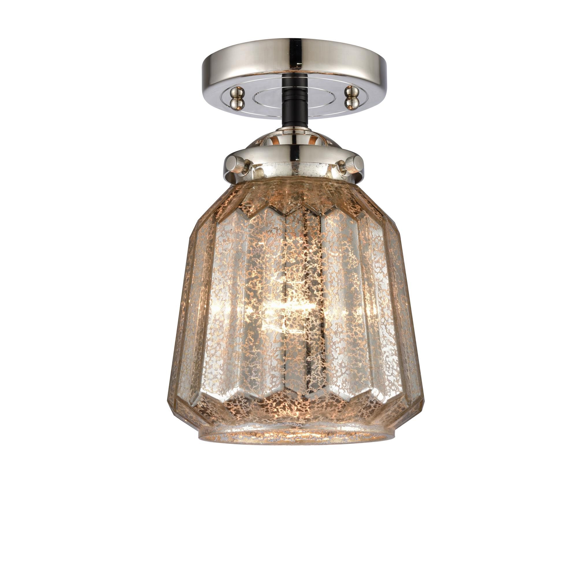 Shown in Black Polished Nickel finish and Mercury Plated glass