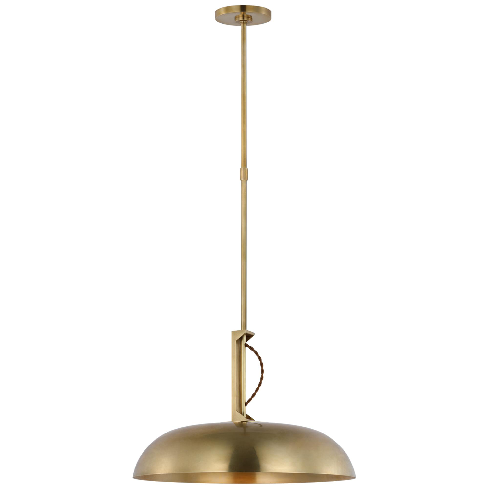 Shown in Hand-Rubbed Antique Brass finish and White glass