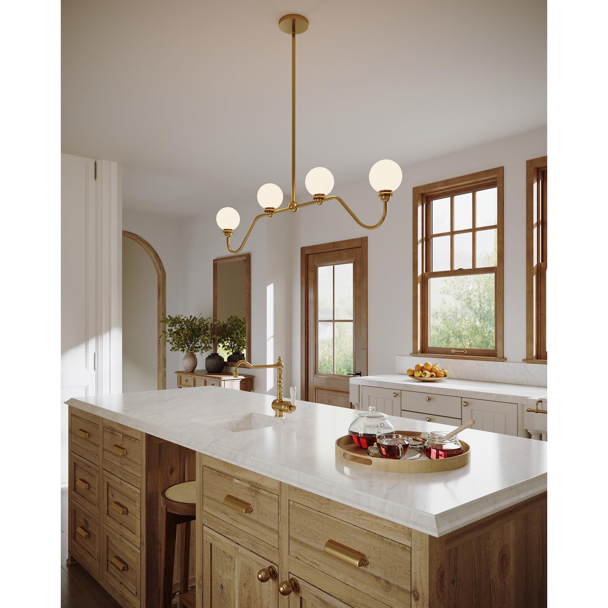 Shown in Brushed Gold finish and Matte Opal glass