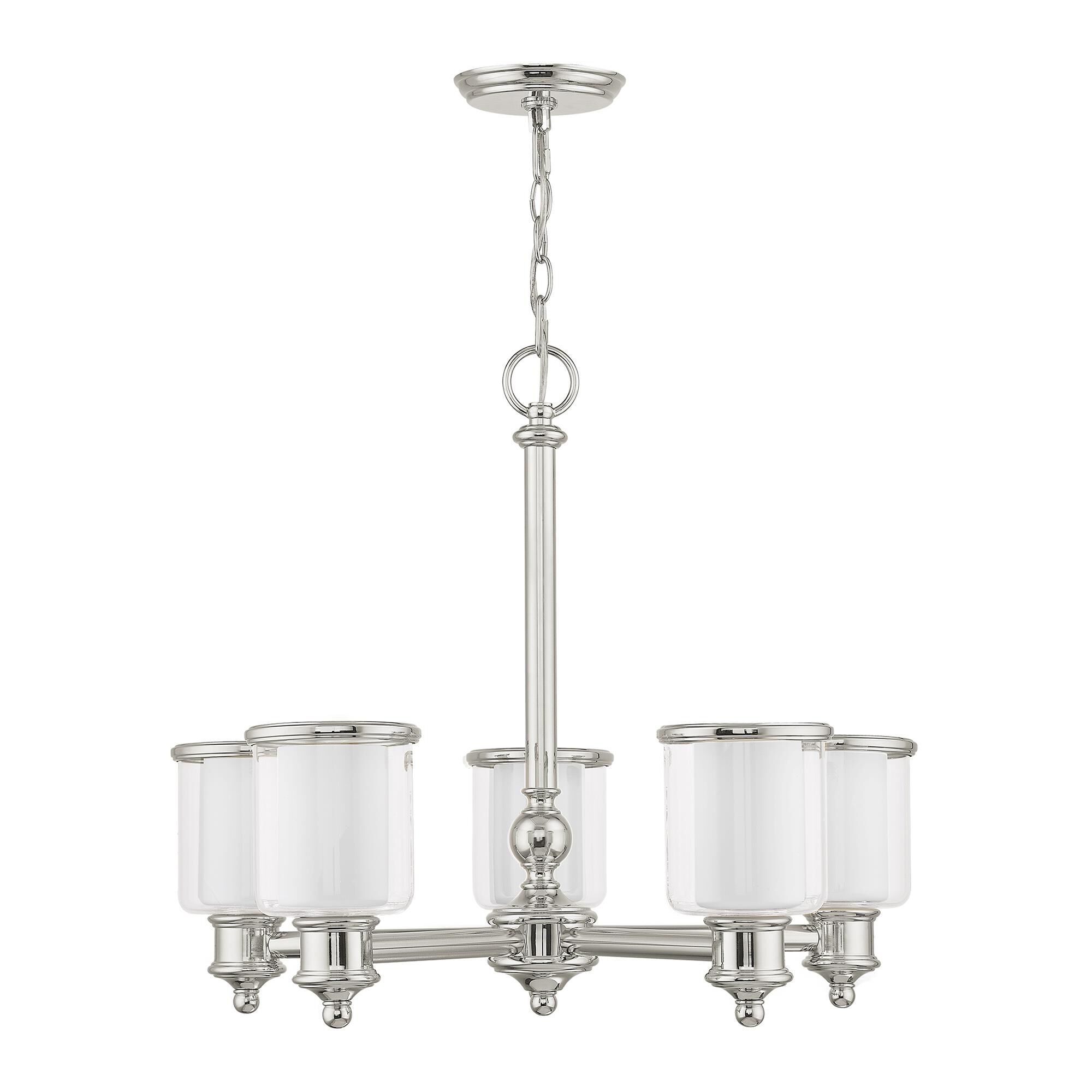 Shown in Polished Nickel finish and Hand Crafted Clear Glass Outside & Satin Opal White Glass Inside glass