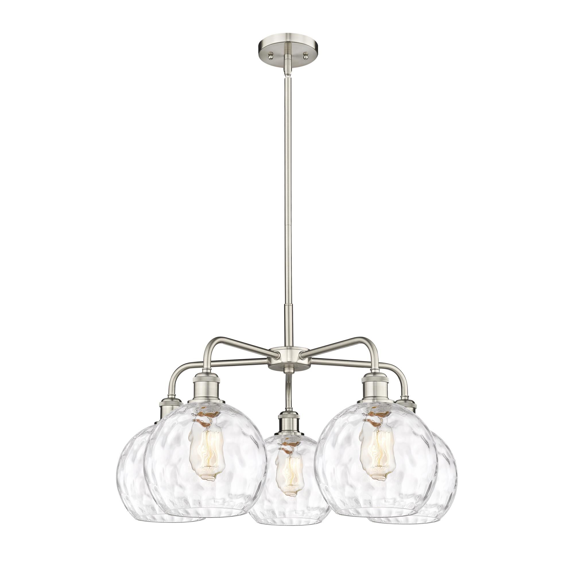 Shown in Satin Nickel finish and Clear Water Glass glass