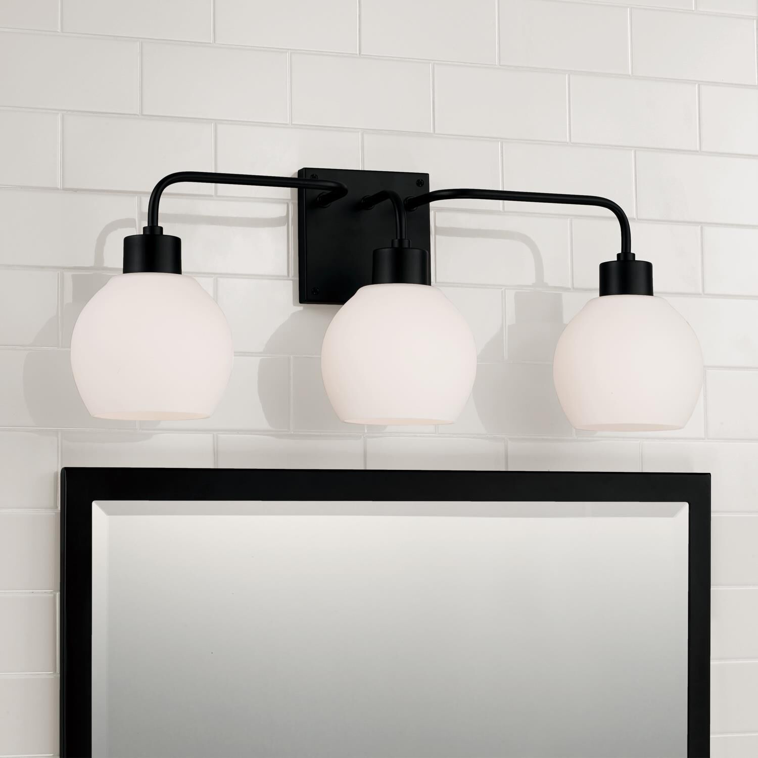 Shown in Matte Black finish and Soft White glass