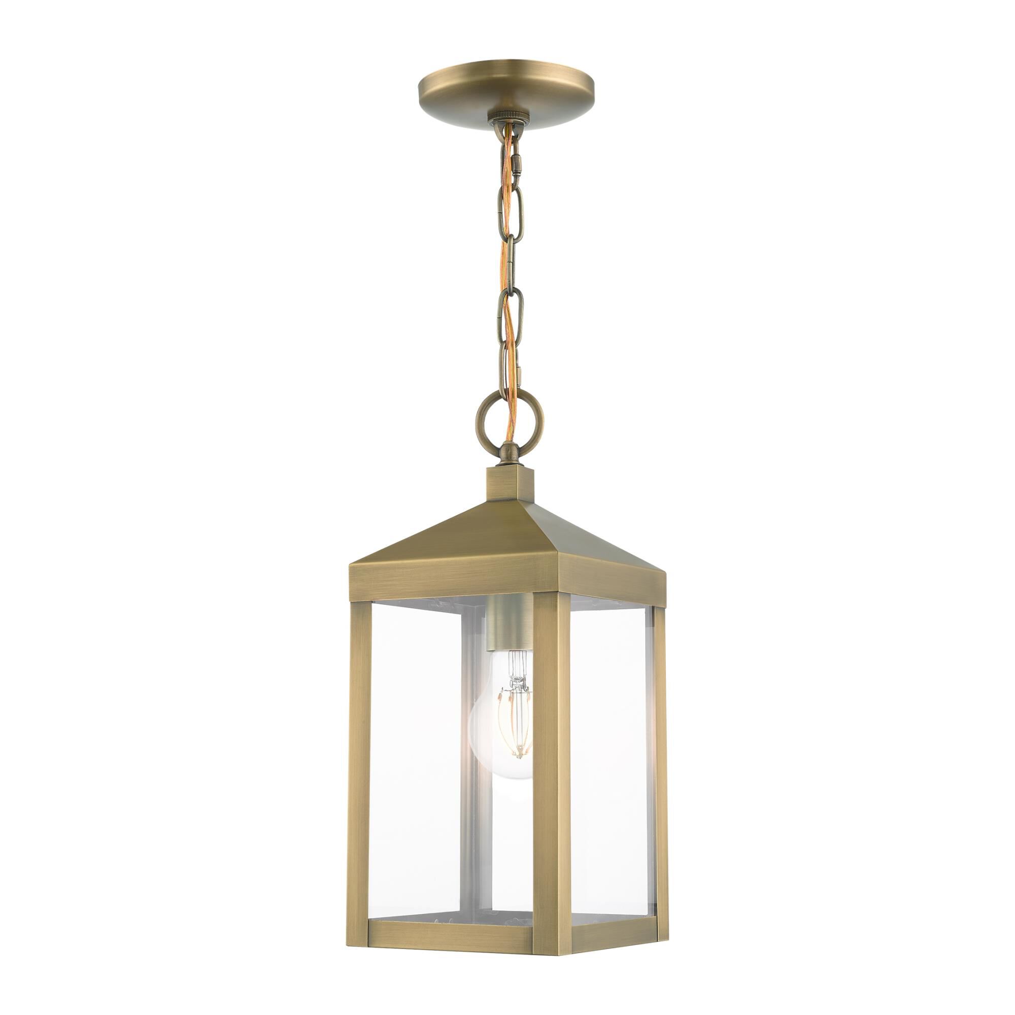 Shown in Antique Brass finish and Clear glass and Clear Glass shade