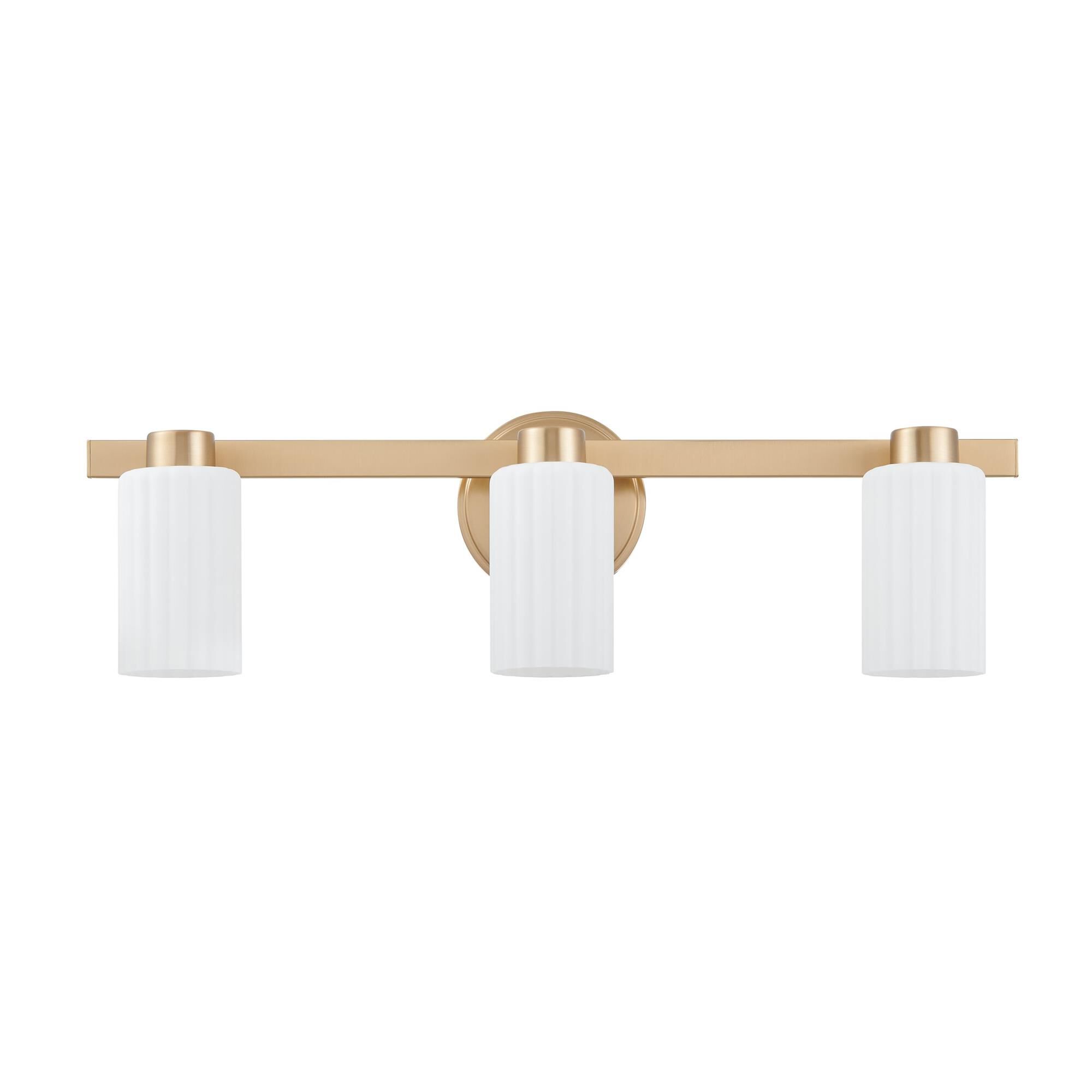 Shown in Champagne Gold finish and Etched Opal Ribbed glass