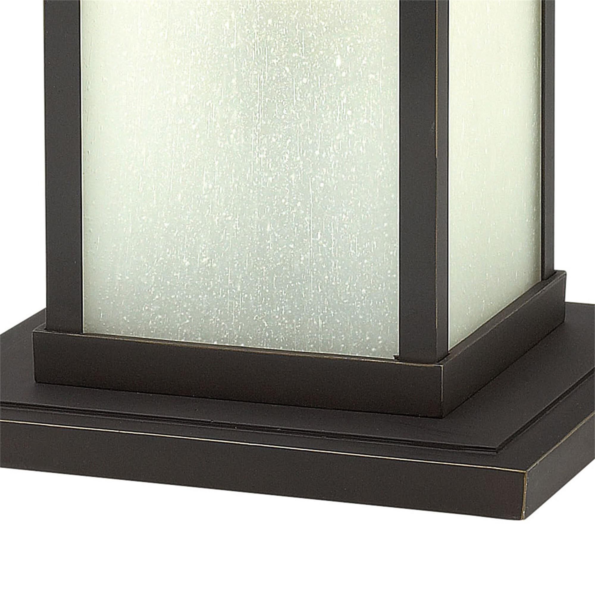 Shown in Oil Rubbed Bronze finish and Etched Seedy glass
