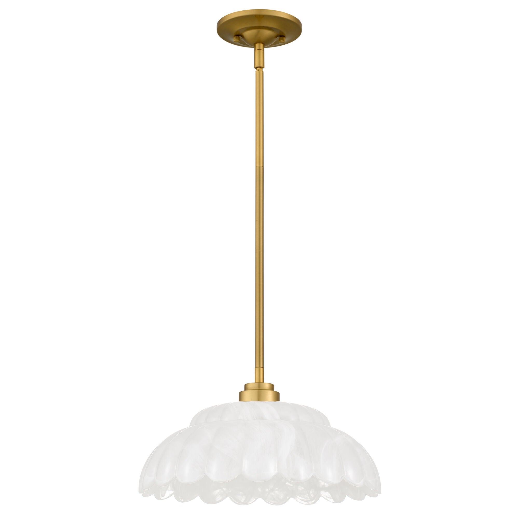 Shown in Brushed Gold finish and Alabaster Glass shade