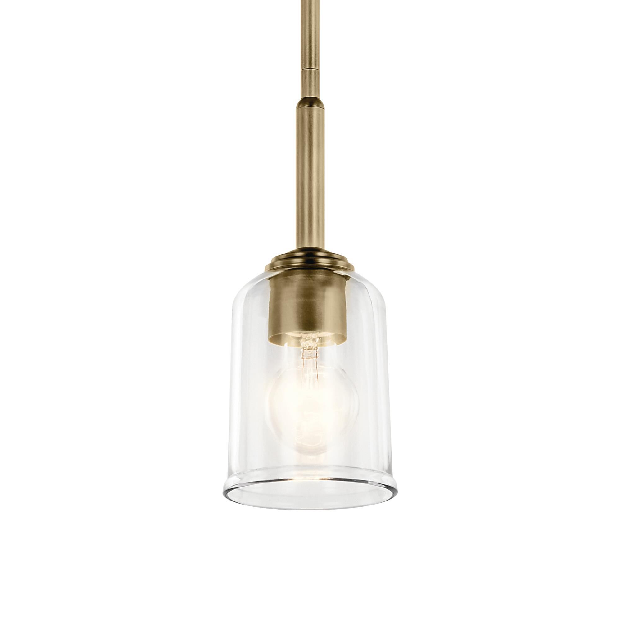 Shown in Natural Brass finish and Clear glass