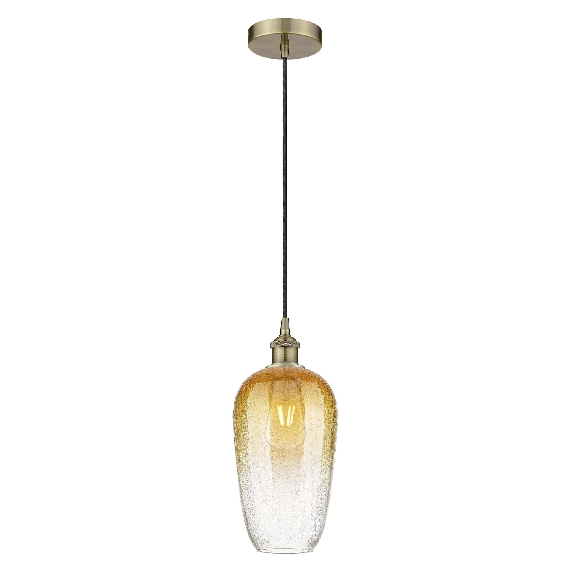Shown in Antique Brass finish and Amber glass