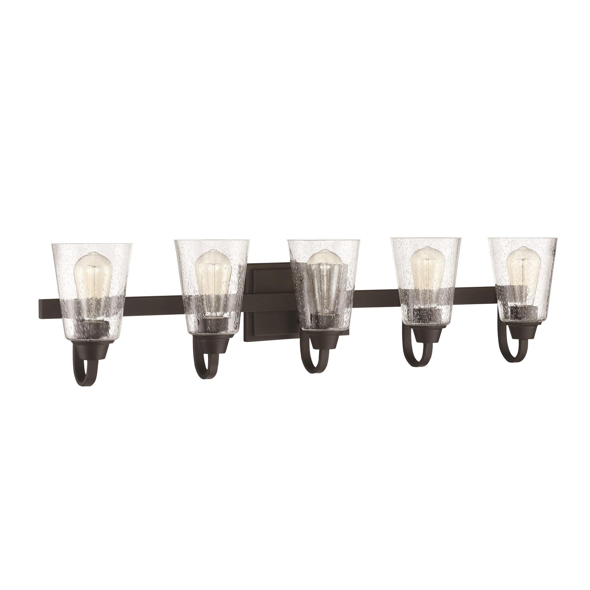 Shown in Espresso finish and Clear Seeded glass and Glass shade