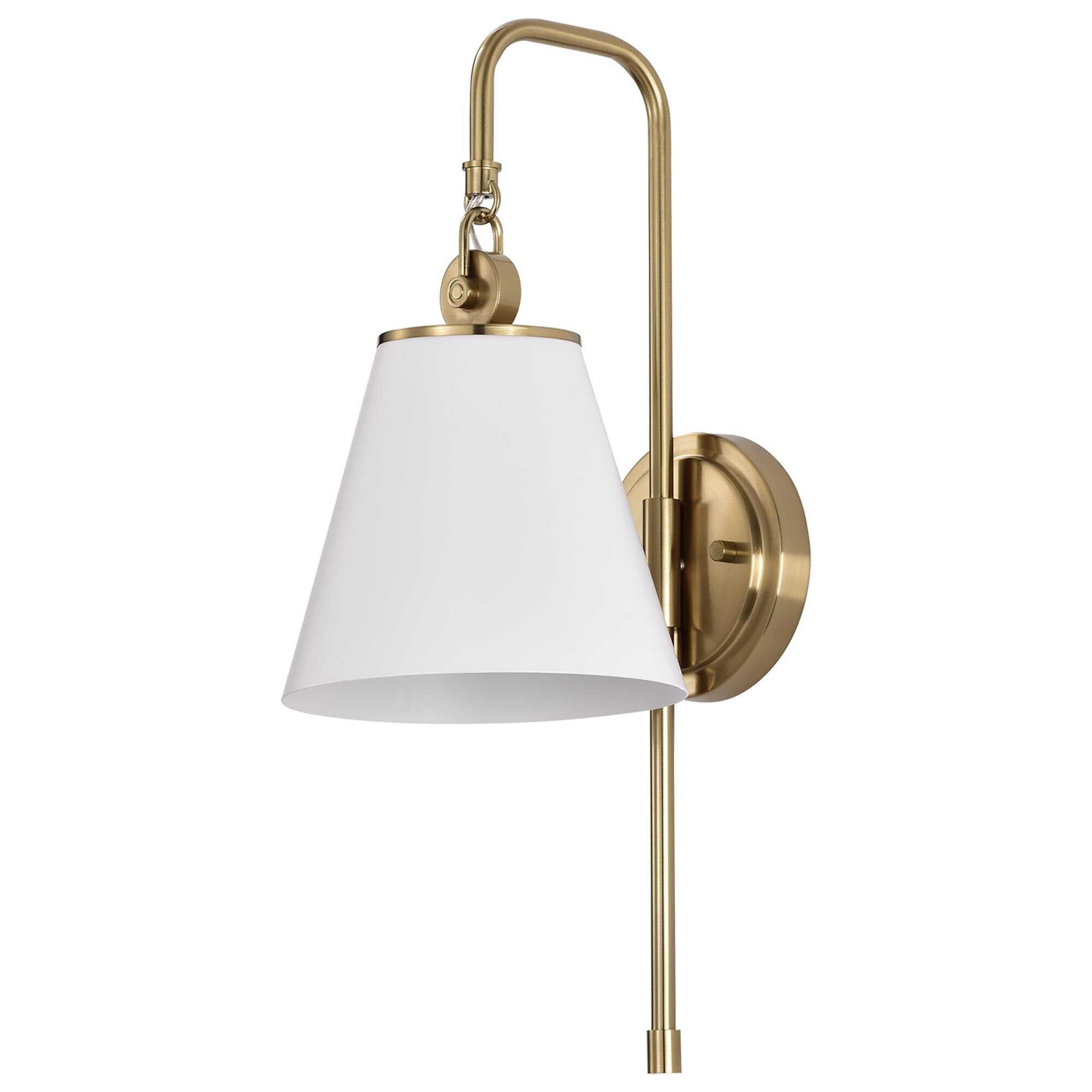 Shown in Vintage Brass finish and No Glass glass and White shade