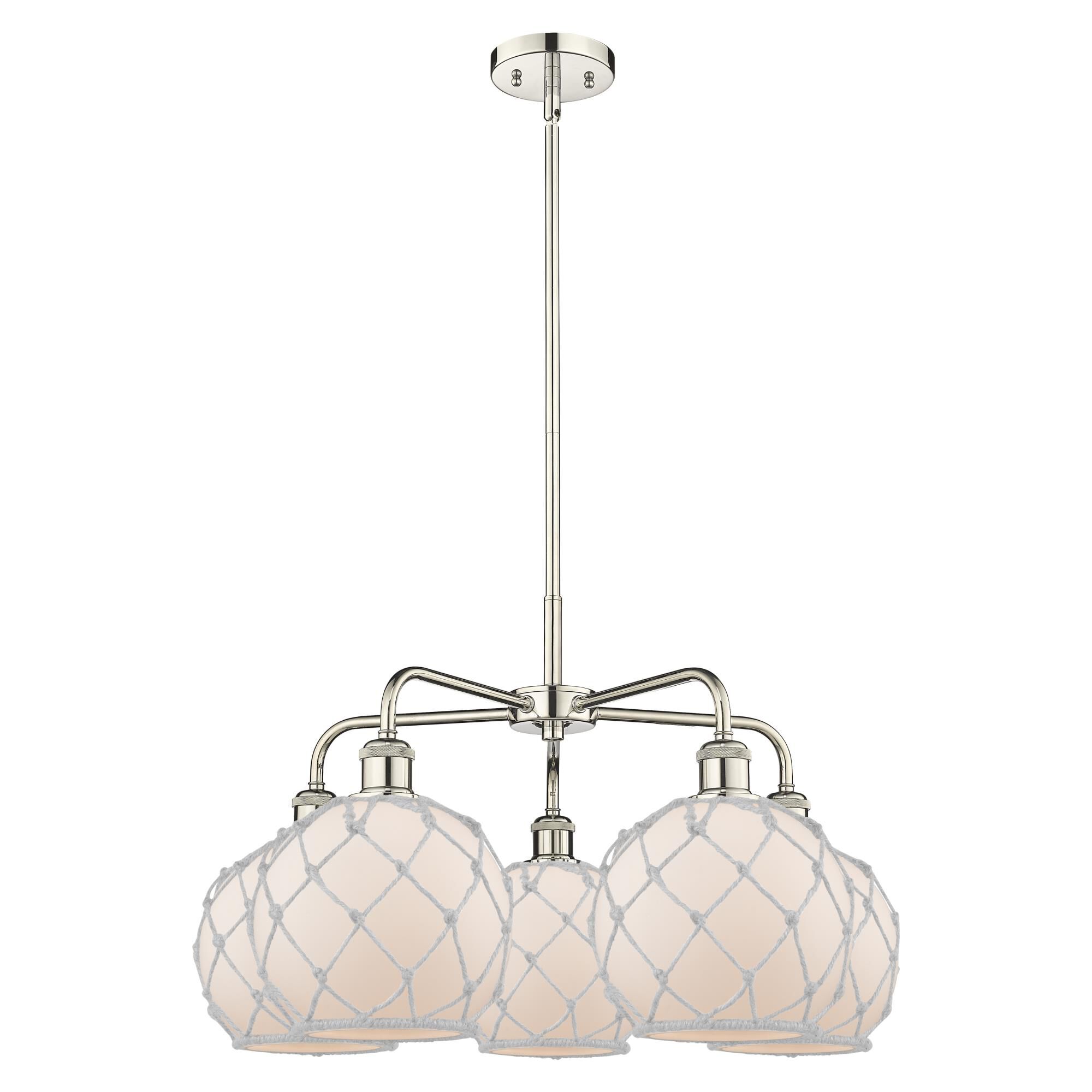 Shown in Polished Nickel finish and White with White Rope glass