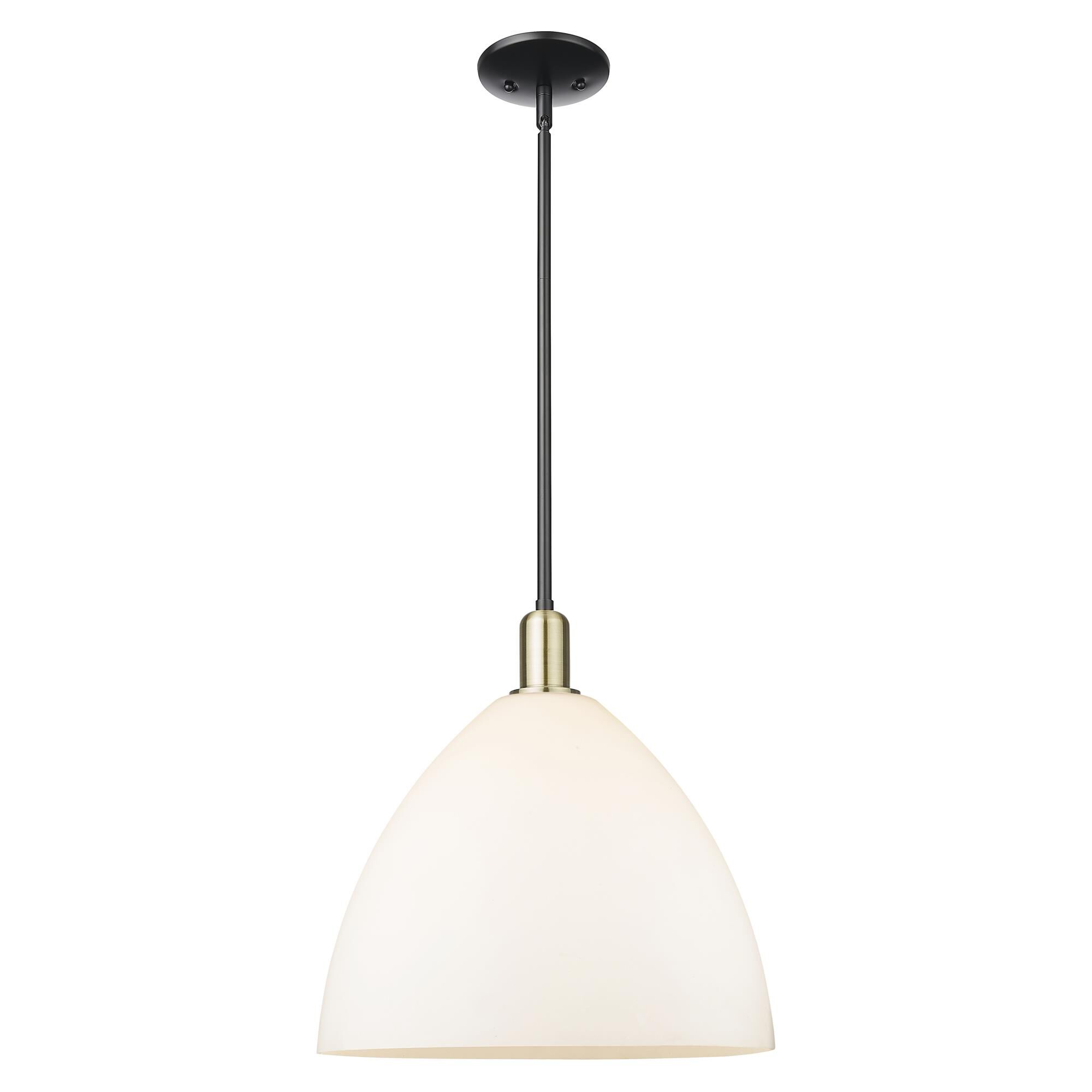 Shown in Black Antique Brass finish and Matte White glass