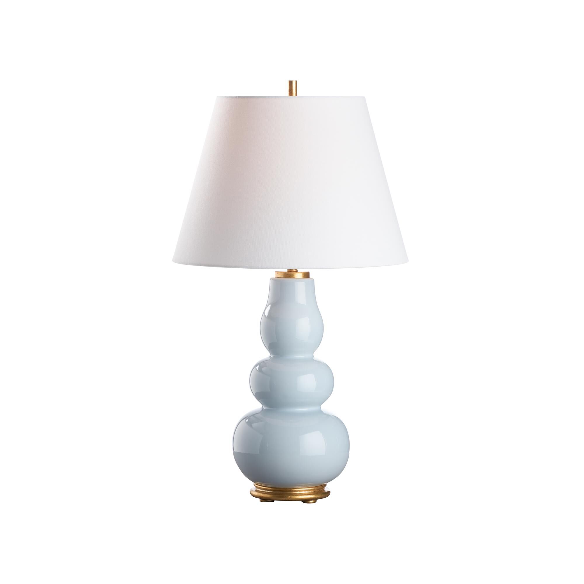 Shown in Blue and Gold finish and Linen shade