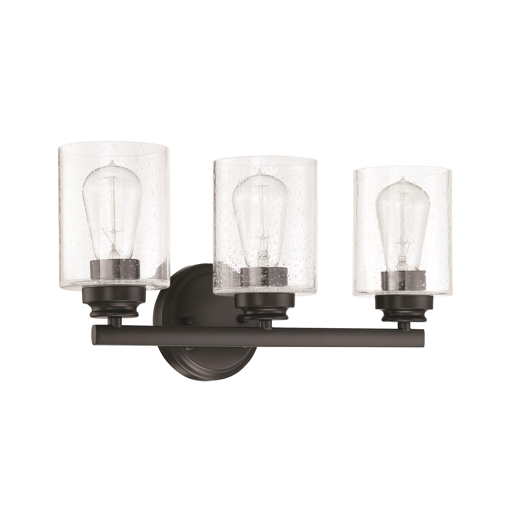 Shown in Flat Black finish and Clear Seeded glass and Glass shade