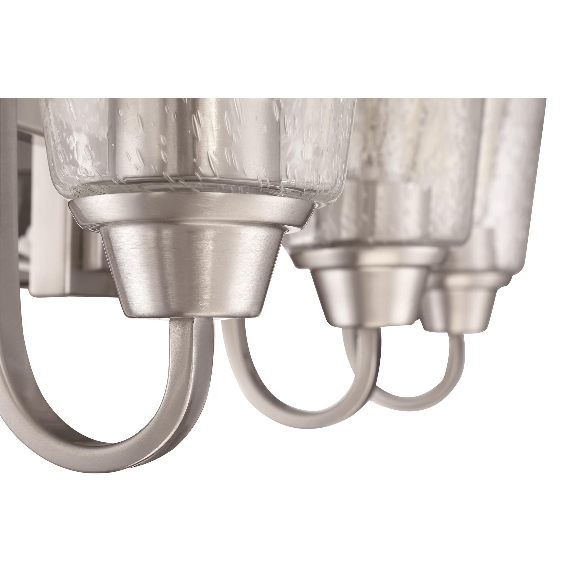 Shown in Brushed Polished Nickel finish and Clear Seeded glass and Glass shade