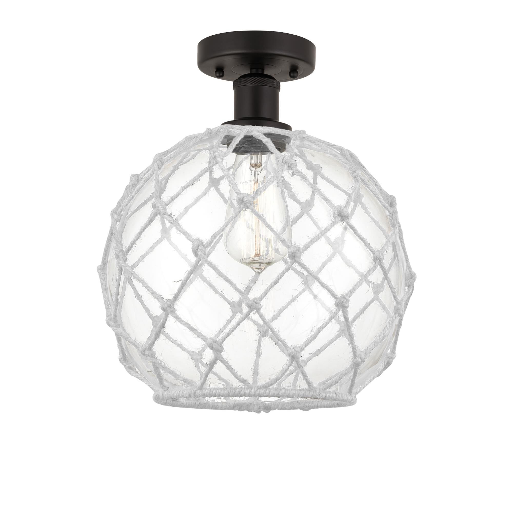 Shown in Oil Rubbed Bronze, Clear Glass With White Rope finish and Clear glass and Clear Glass With White Rope Glass And Rope shade