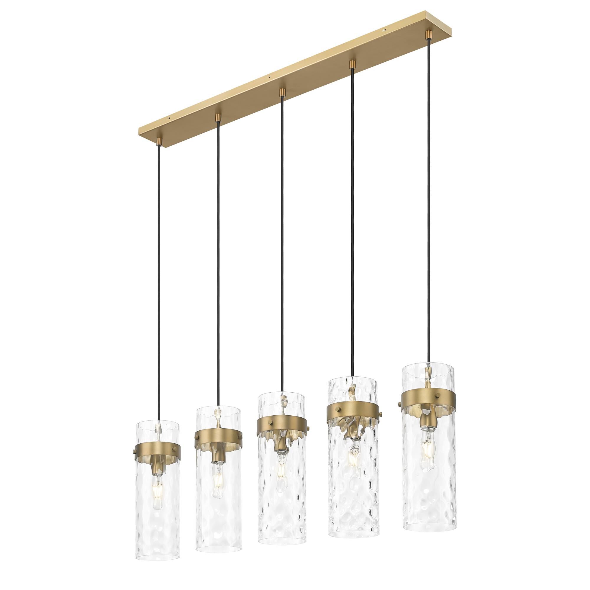 Shown in Rubbed Brass finish and Clear Water glass and Clear Water shade