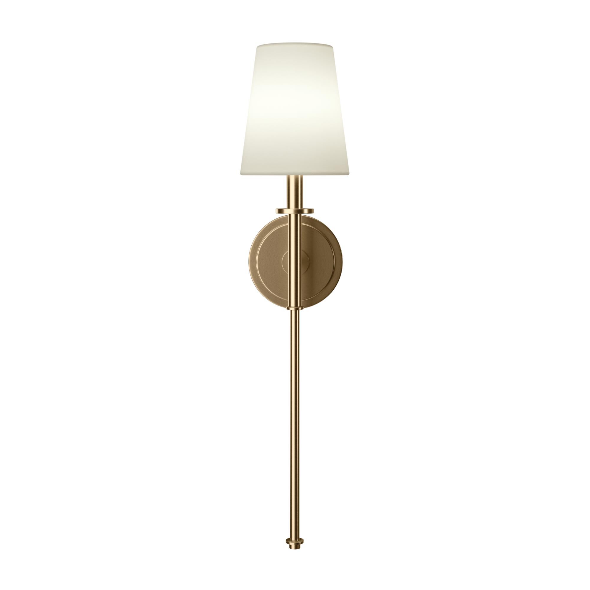 Shown in Champagne Bronze finish and Fabric shade