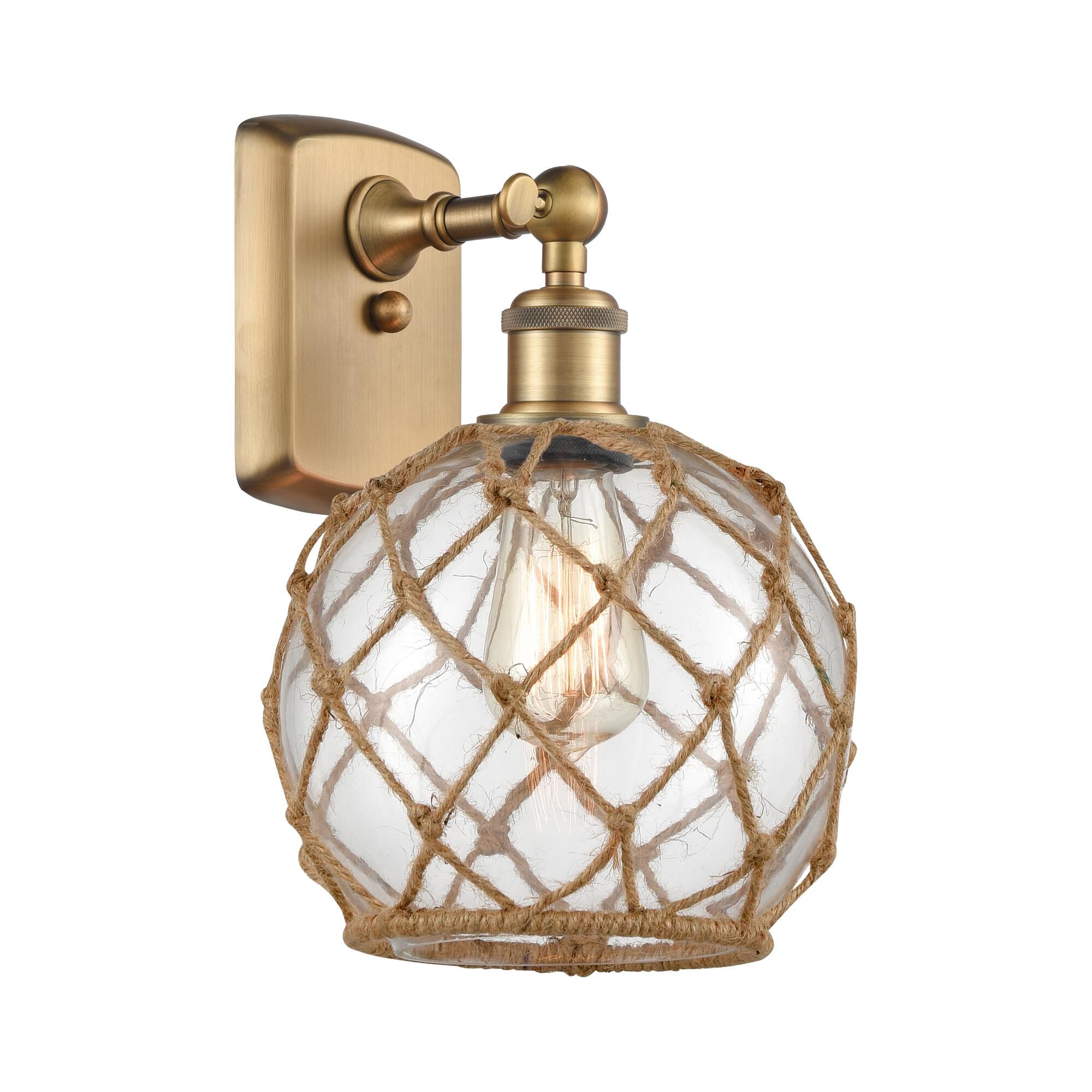 Shown in Brushed Brass finish and Sphere glass and Glass And Rope shade