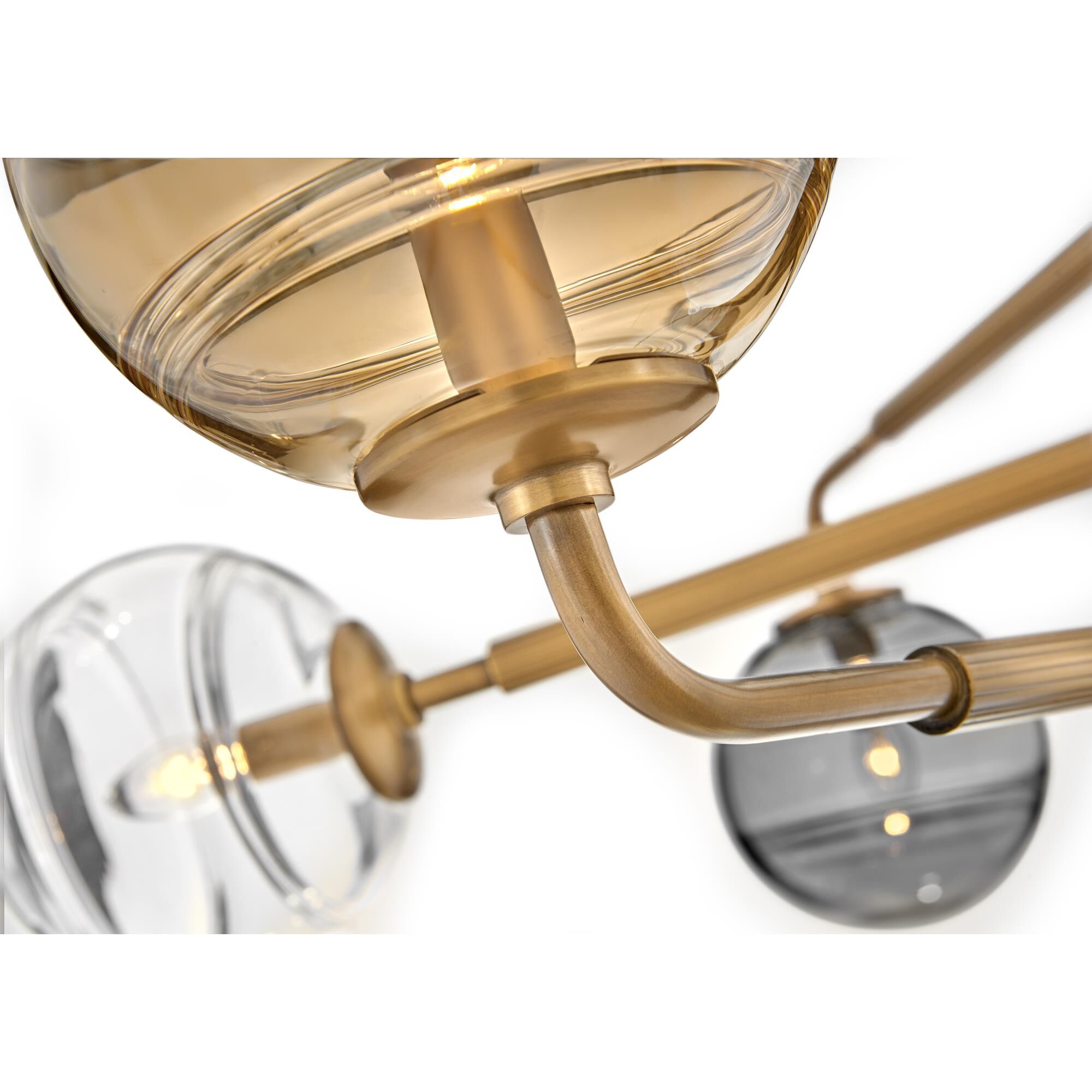 Shown in Heritage Brass finish and Multi-Colored Swirl glass