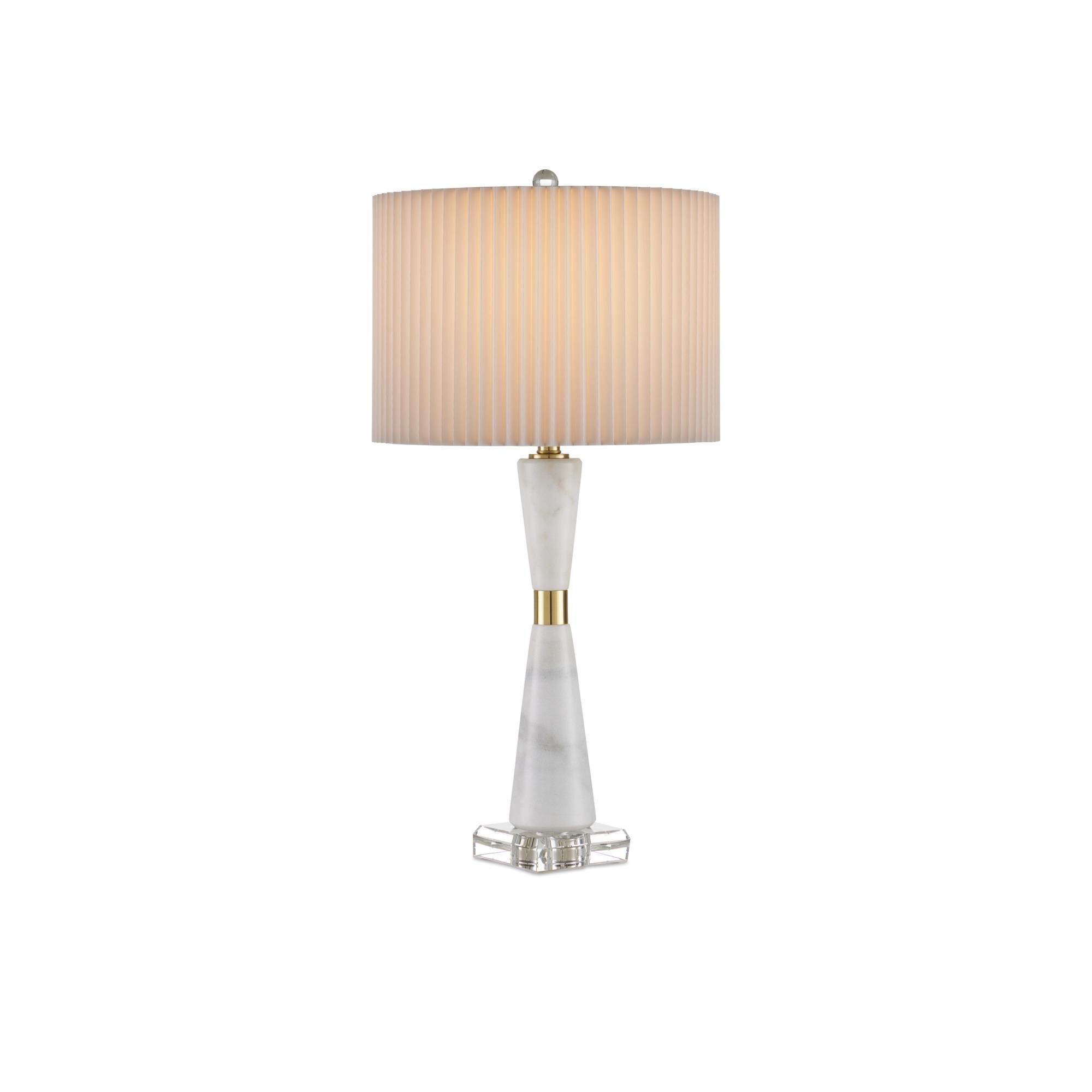 Shown in White, Clear, Natural Brass finish and Off-White Shantung shade