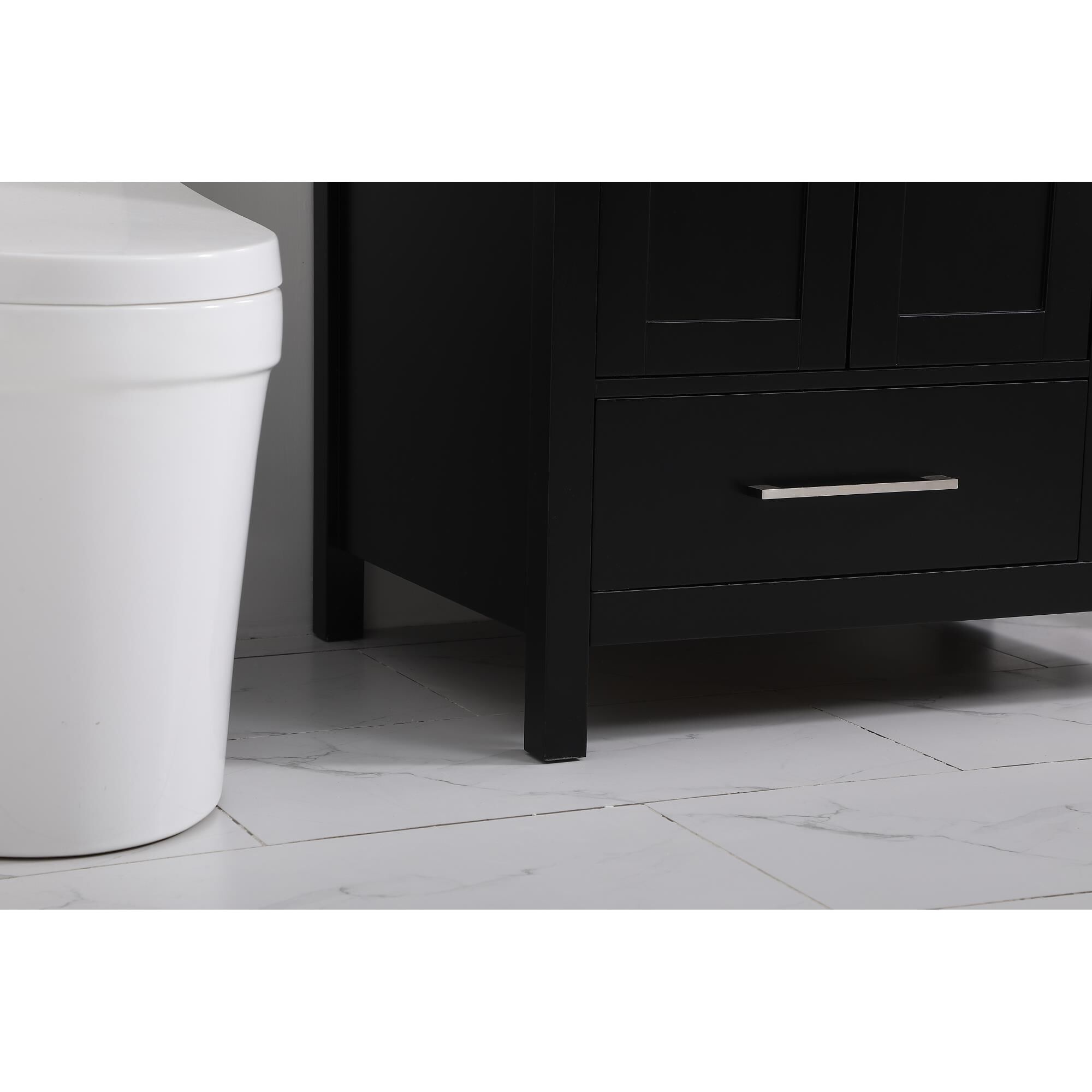 Shown in Black And Brushed Nickel With Carrara White Marble finish