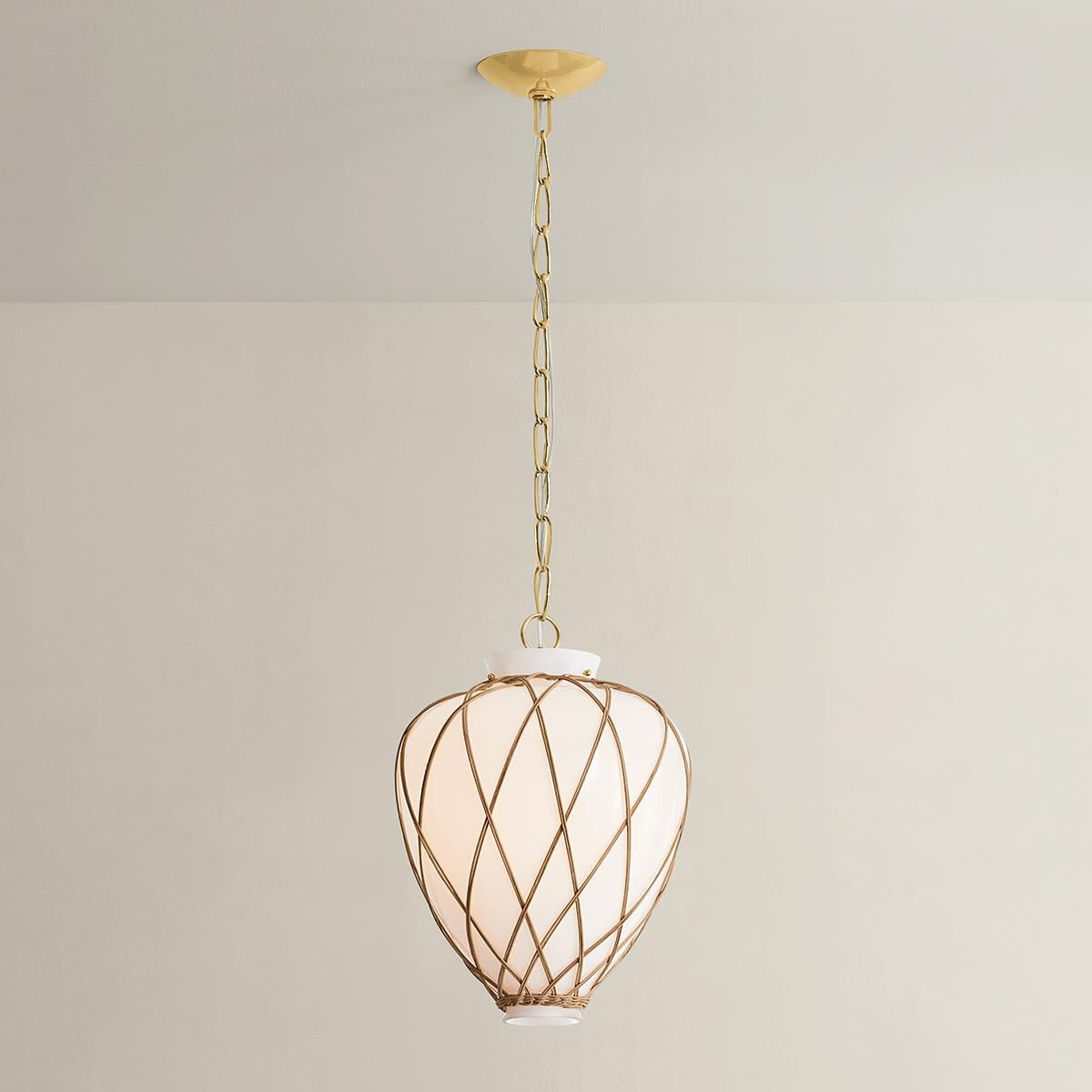 Shown in Aged Brass finish and Opal Glossy glass