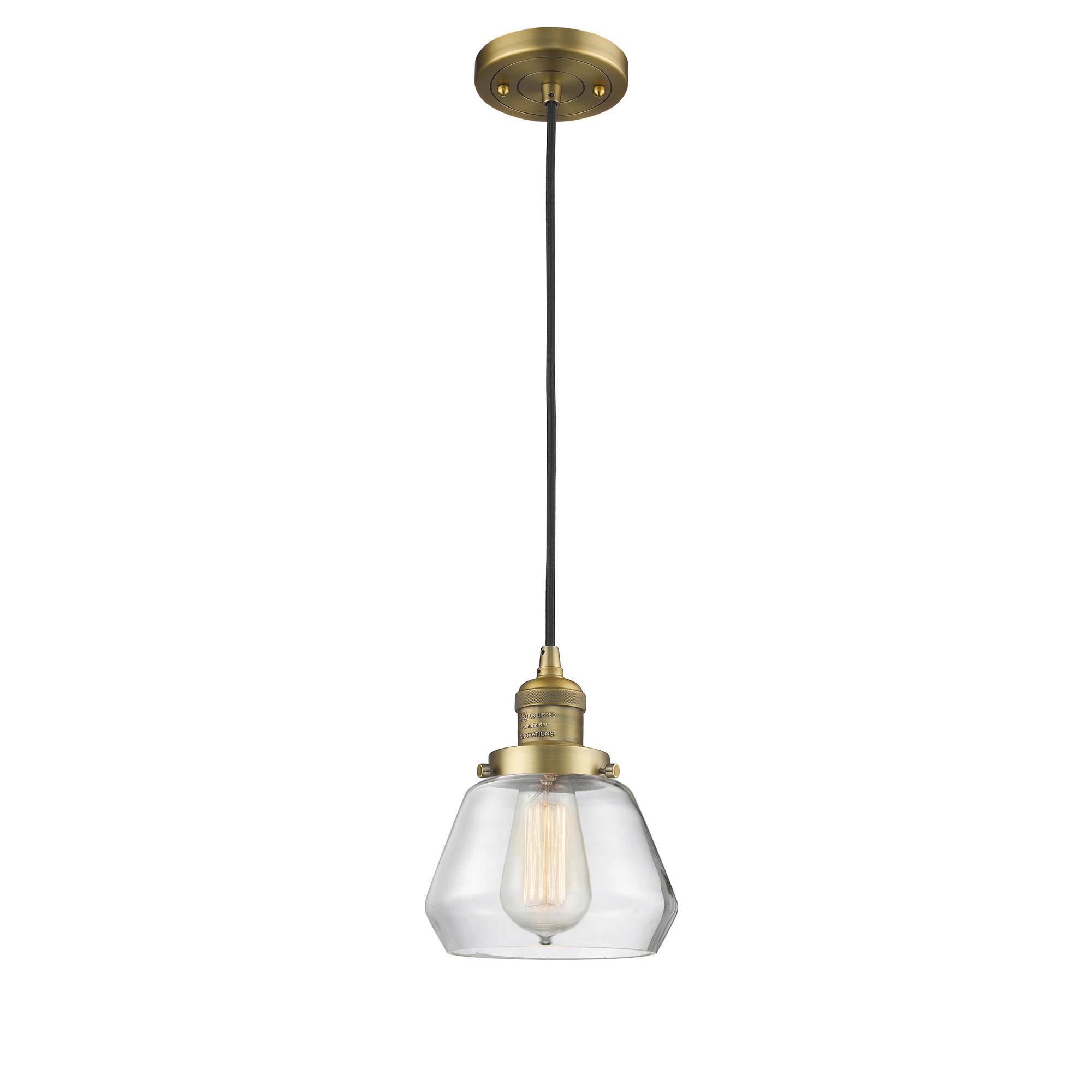 Shown in Brushed Brass finish and Clear glass