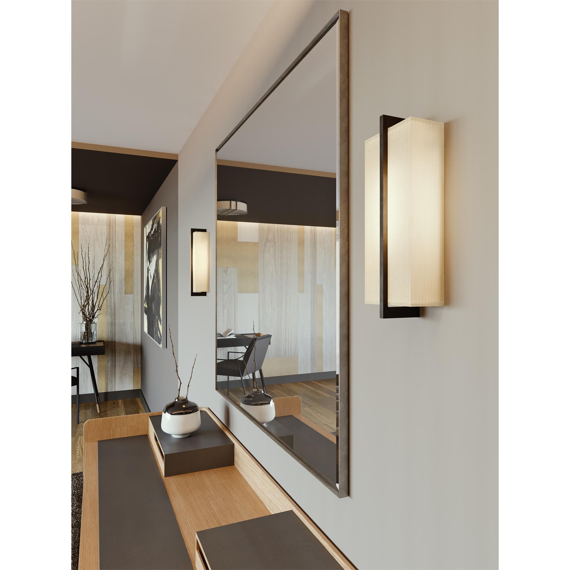 Shown in Espresso finish and Jute Fabric, Acrylic shade and No Accent accent