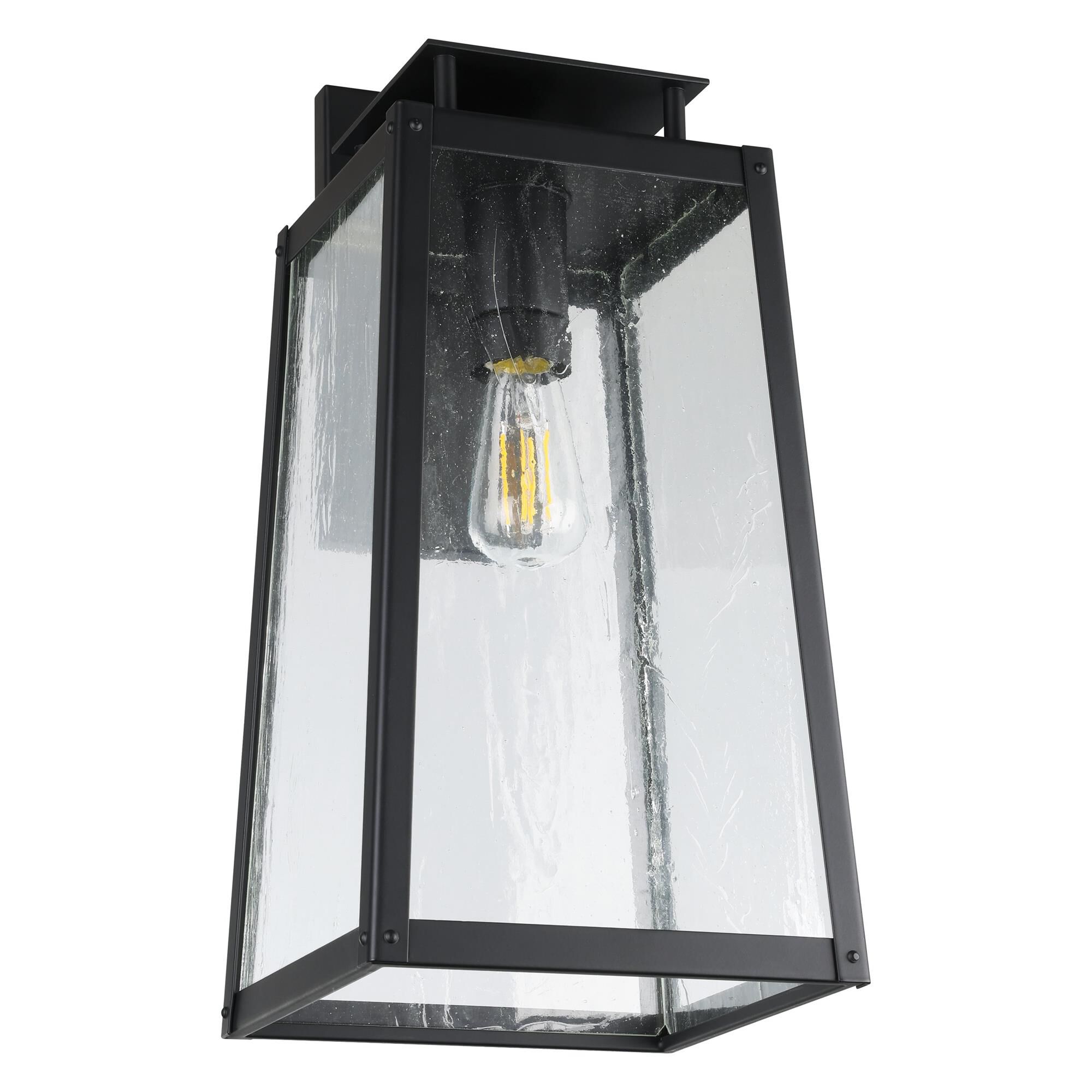 Shown in Matte Black finish and Clear Antique glass