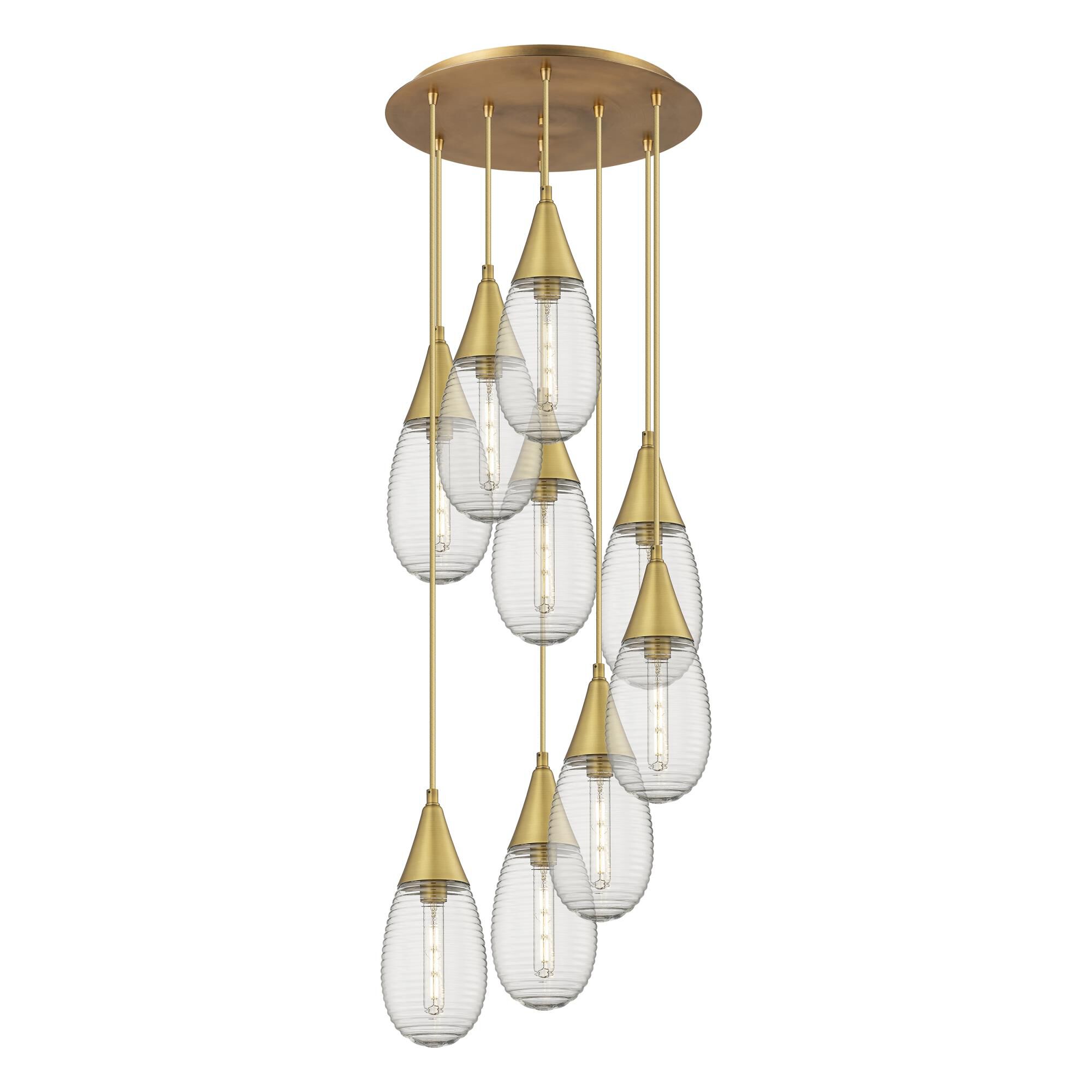 Shown in Brushed Brass finish and Striped Clear glass and Striped Clear Glass shade