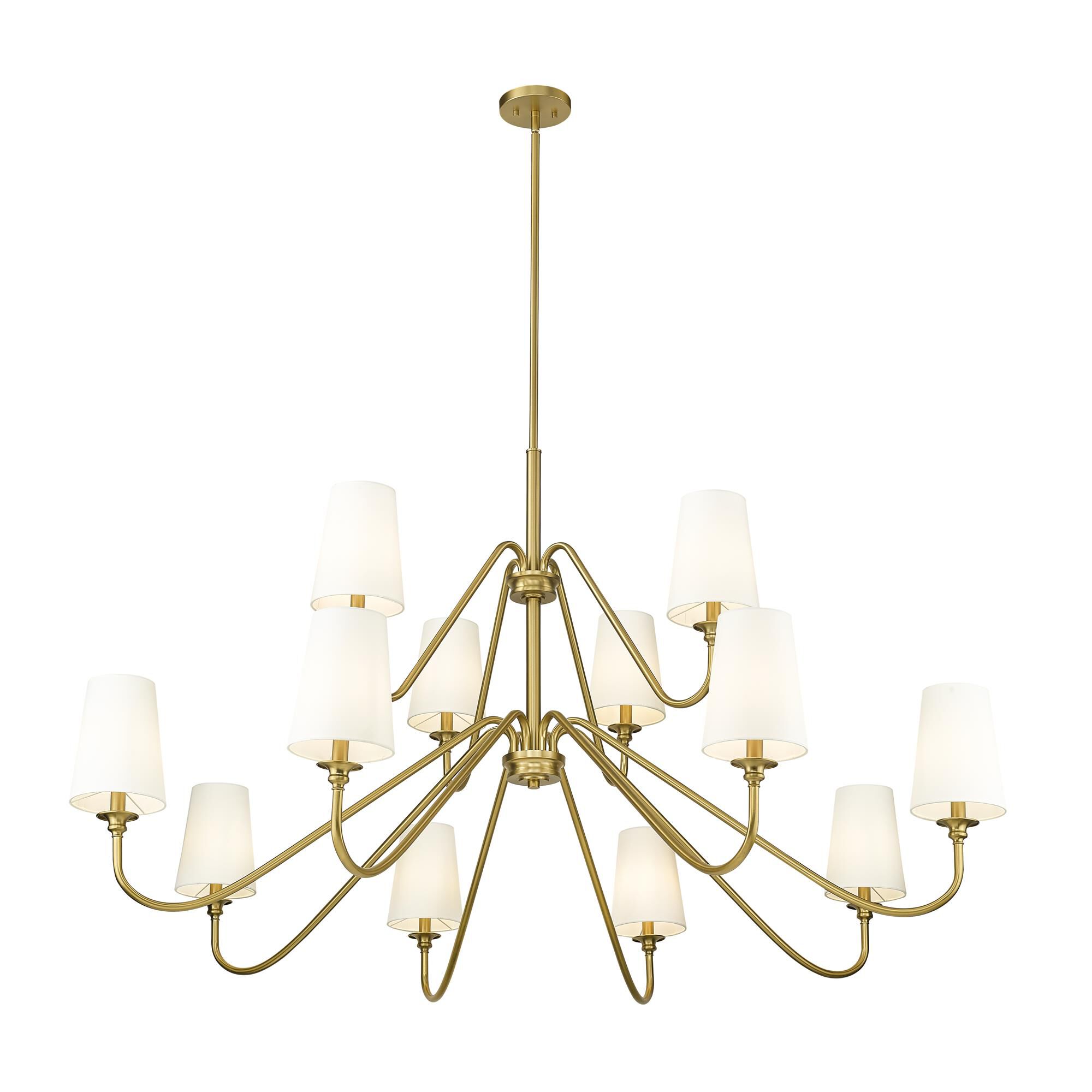 Shown in Modern Gold finish and White glass and White shade