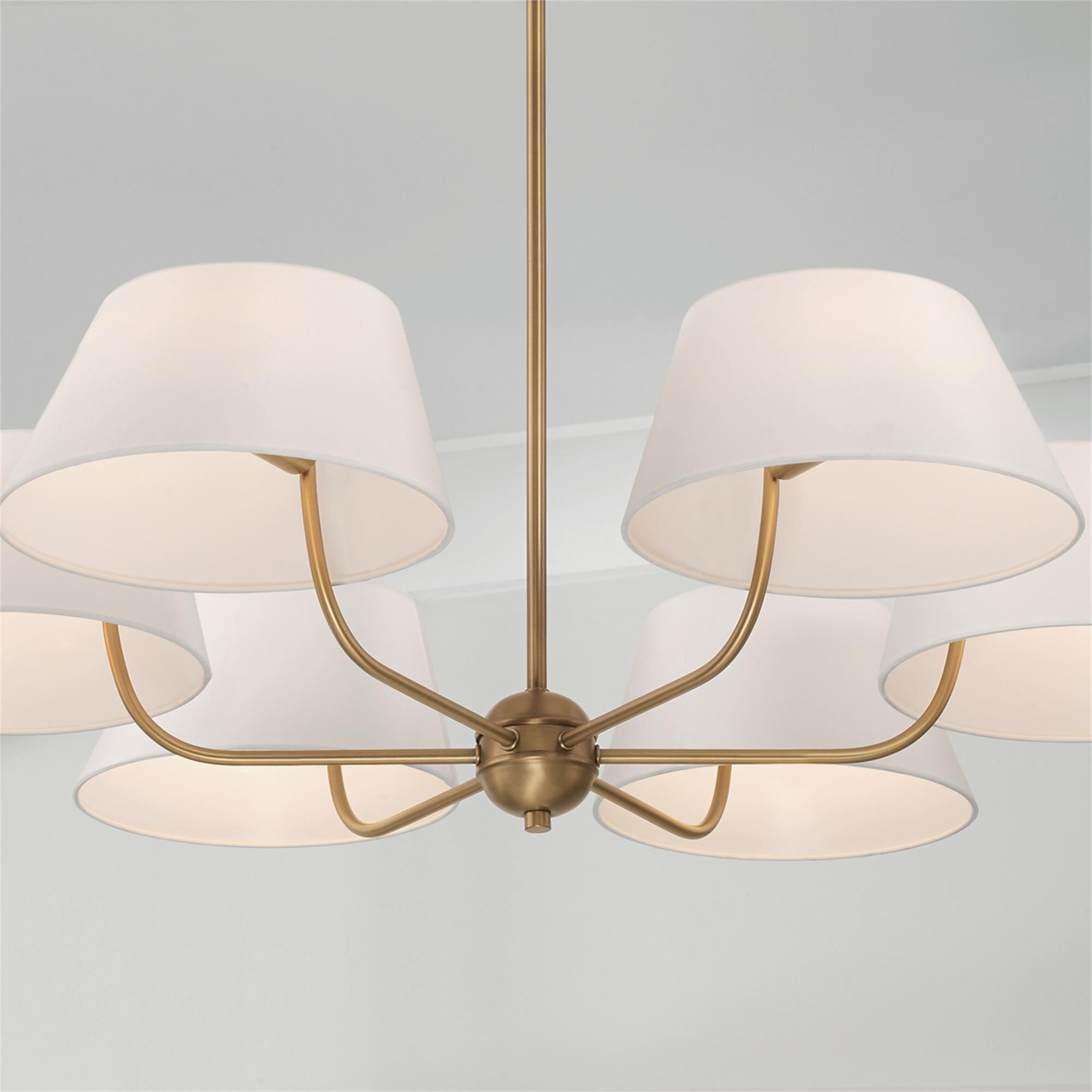 Shown in Aged Brass finish and White Fabric shade