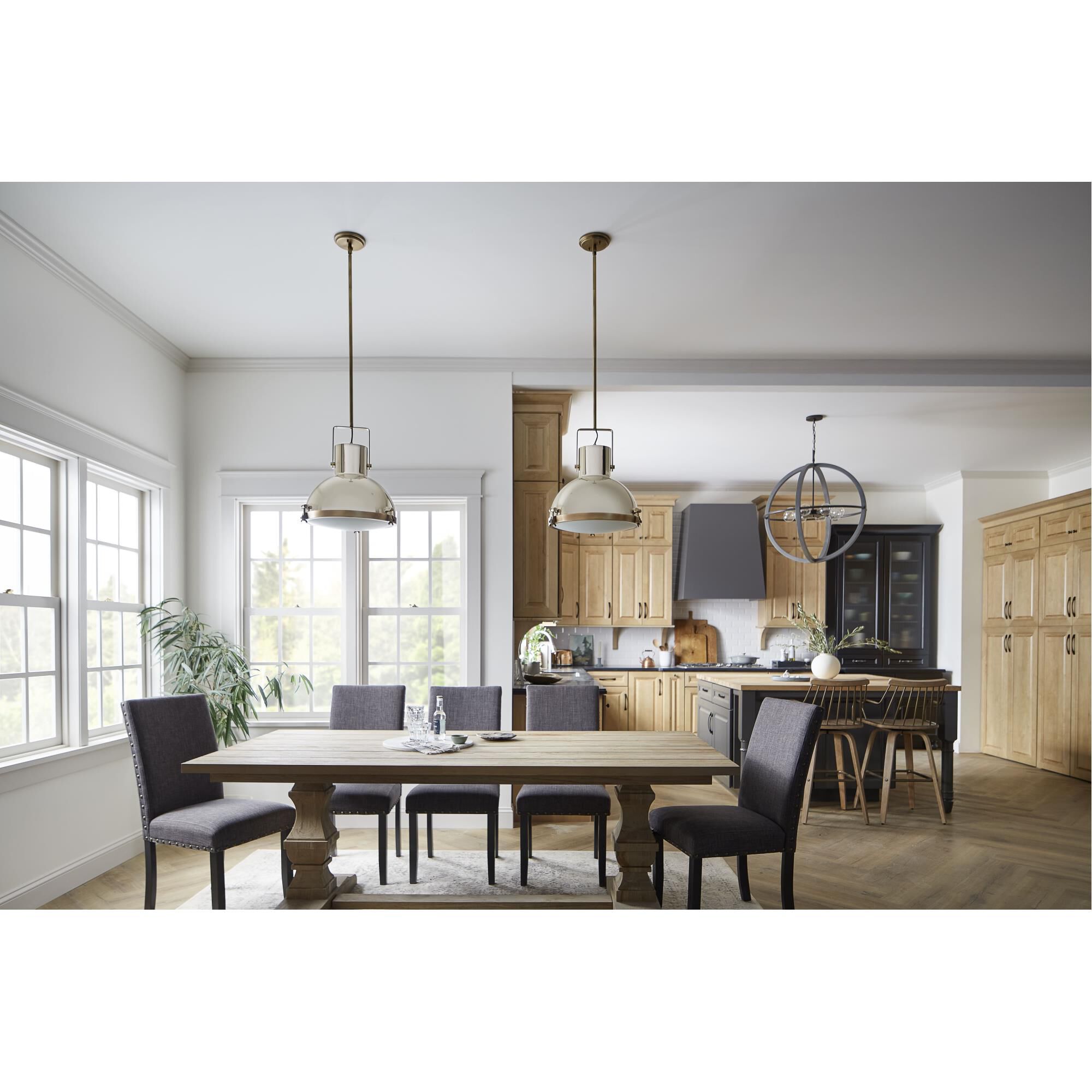 Shown in Heritage Brass finish and Etched Opal glass and Polished Nickel accent