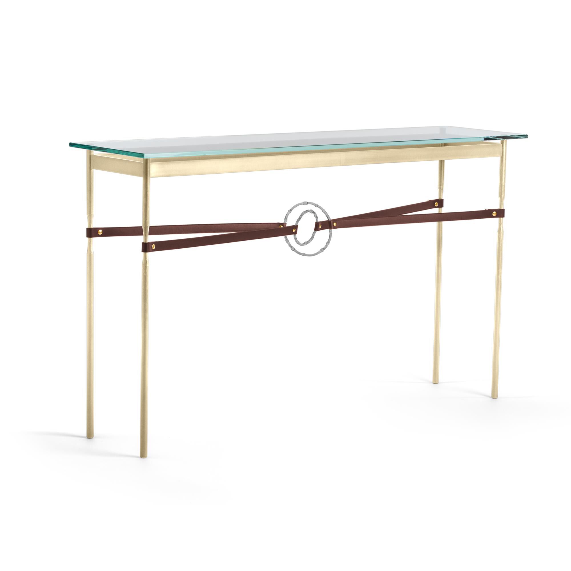 Shown in Modern Brass finish and Vintage Platinum with Leather British Brown  accent
