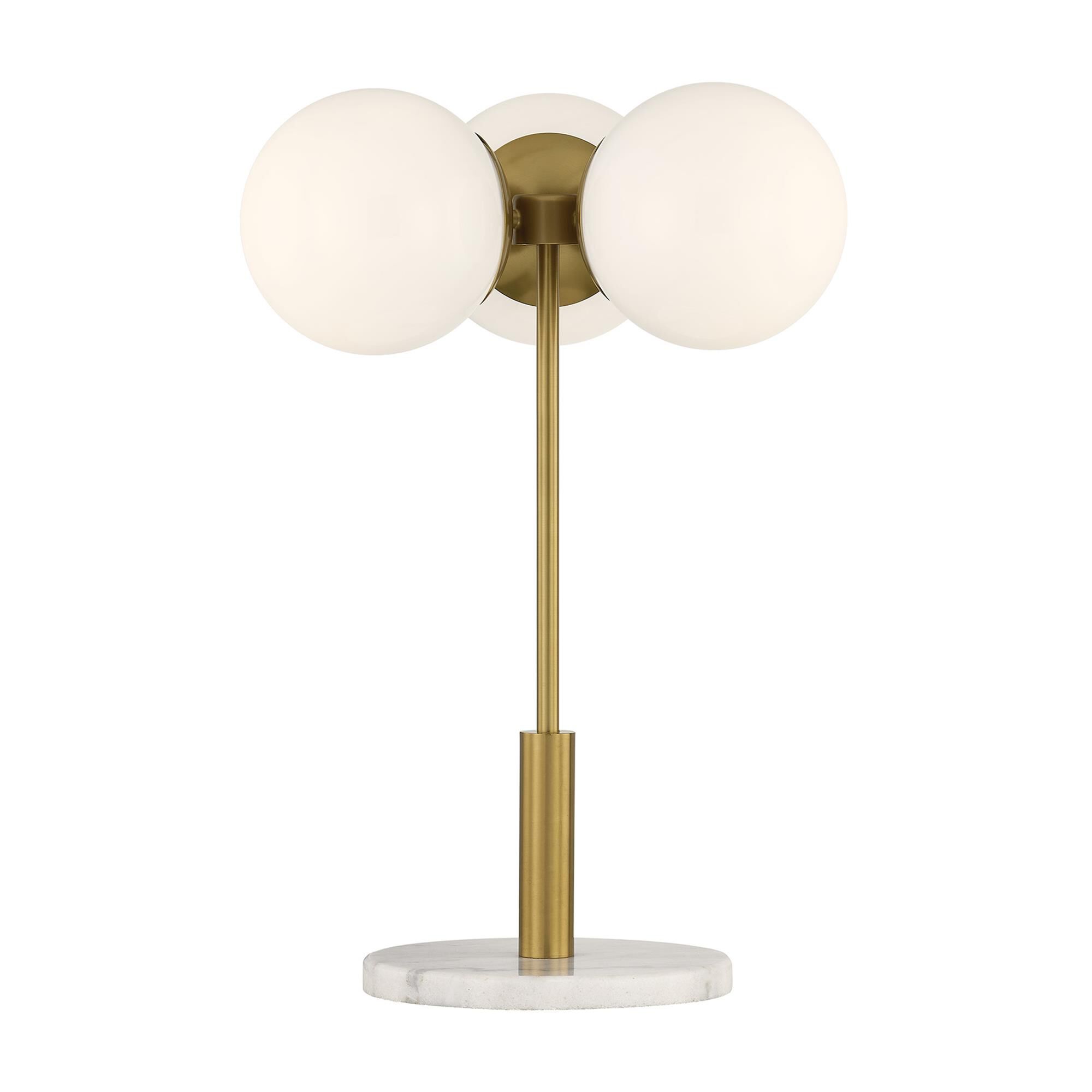 Shown in Warm Brass finish and White Opal glass