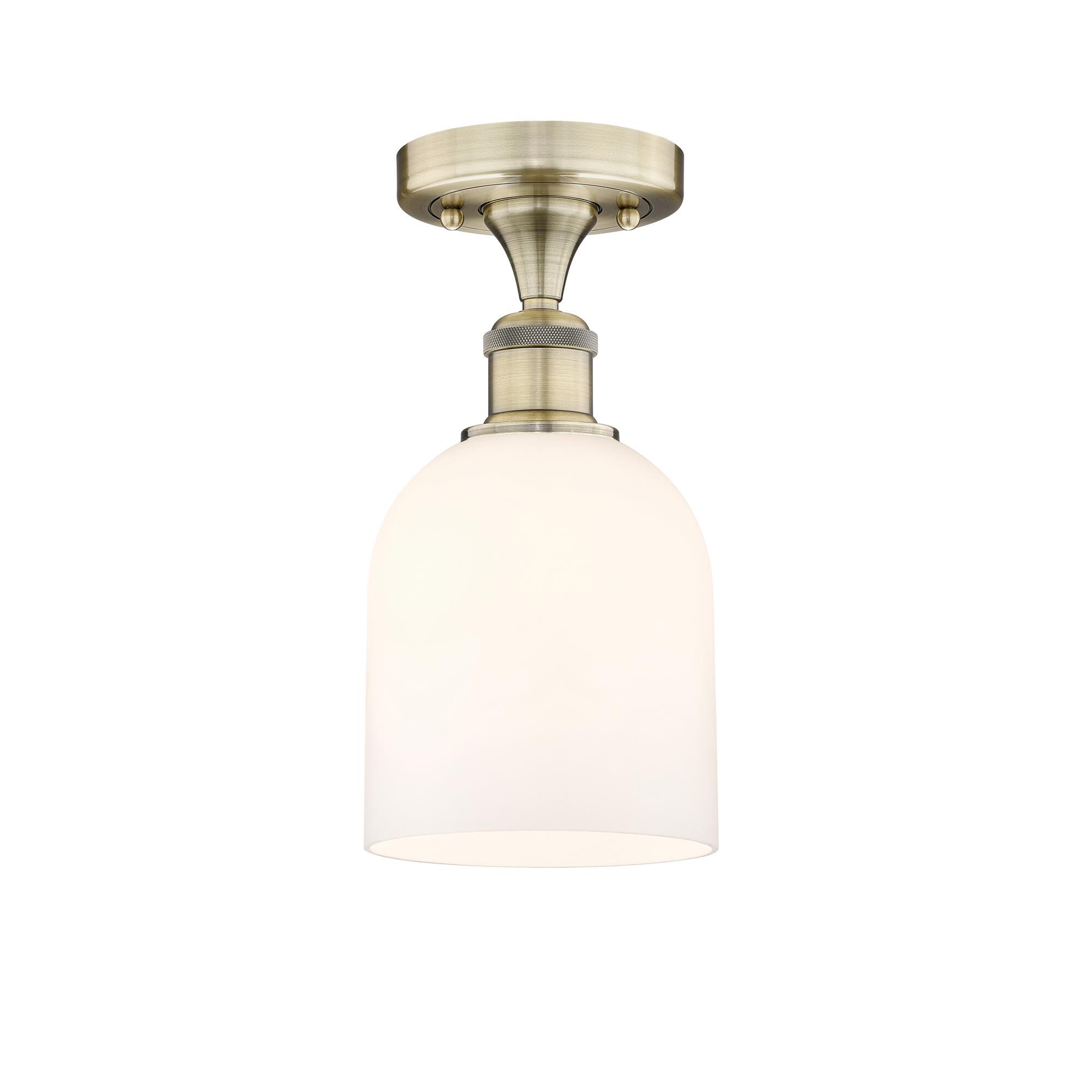 Shown in Antique Brass finish and Glossy White glass