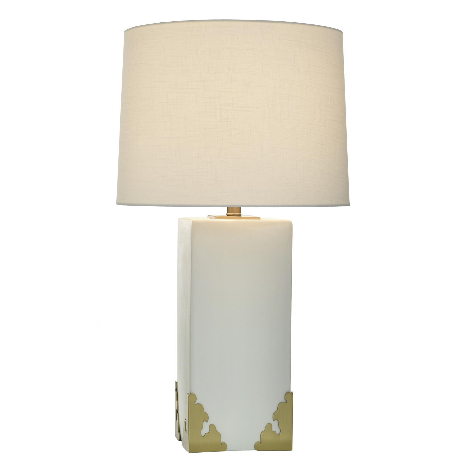 Shown in Polished Brass and White finish and Off-White shade