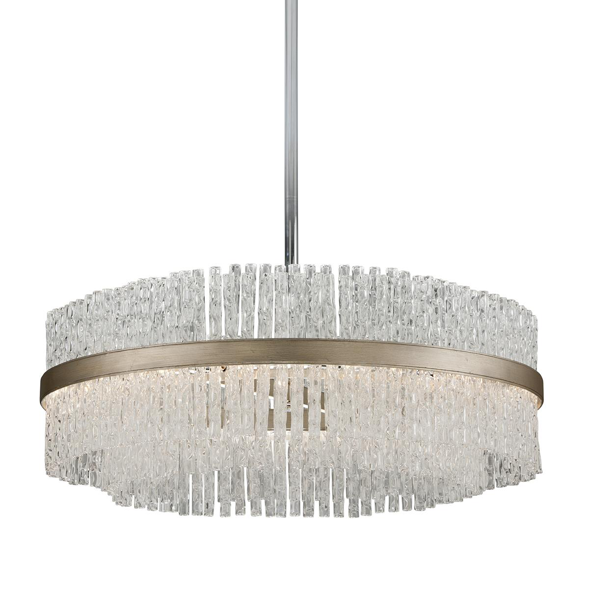 Shown in Silver Leaf With Polished Stainless Accents finish and Clear glass and Tubular Glass shade