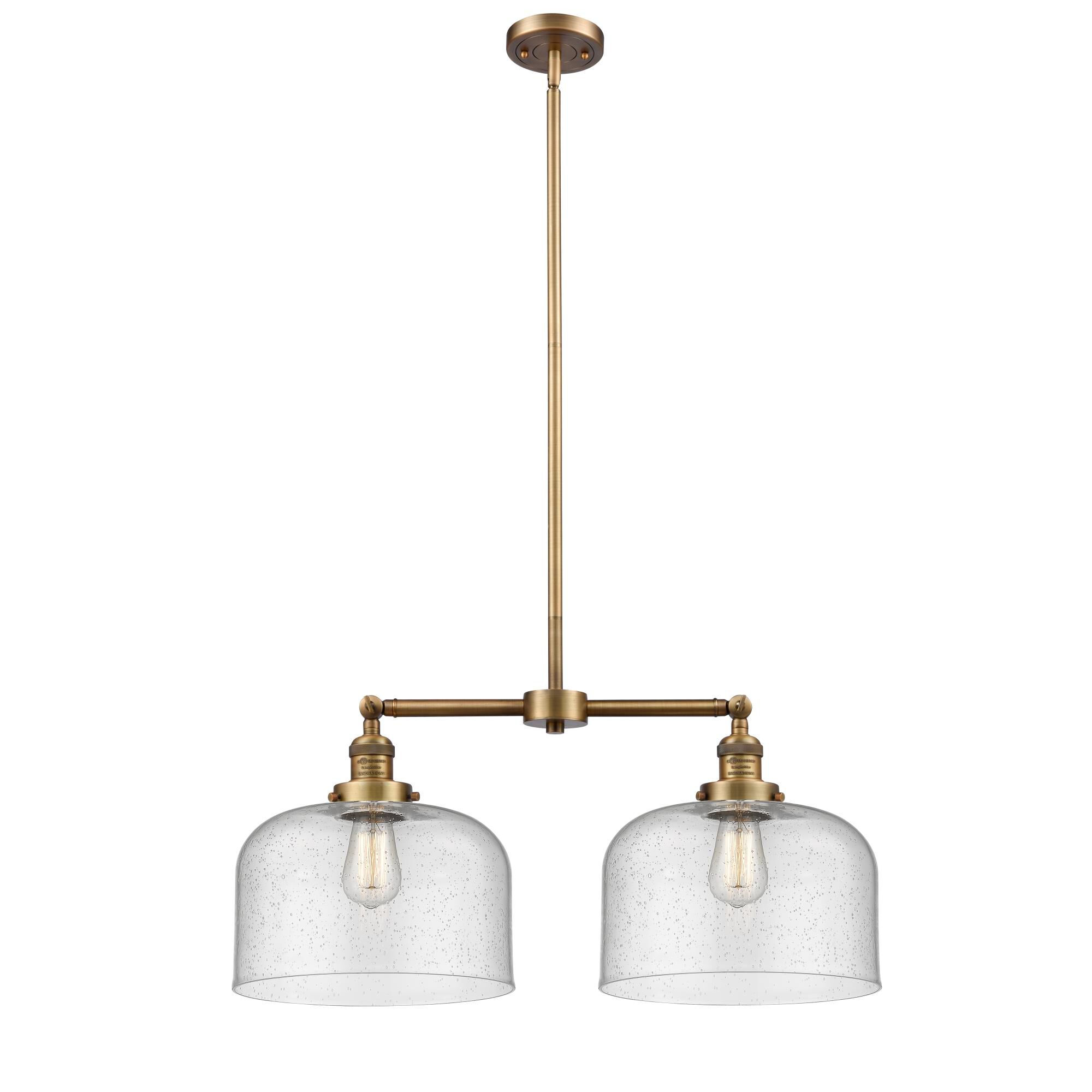 Shown in Brushed Brass finish and Seedy glass