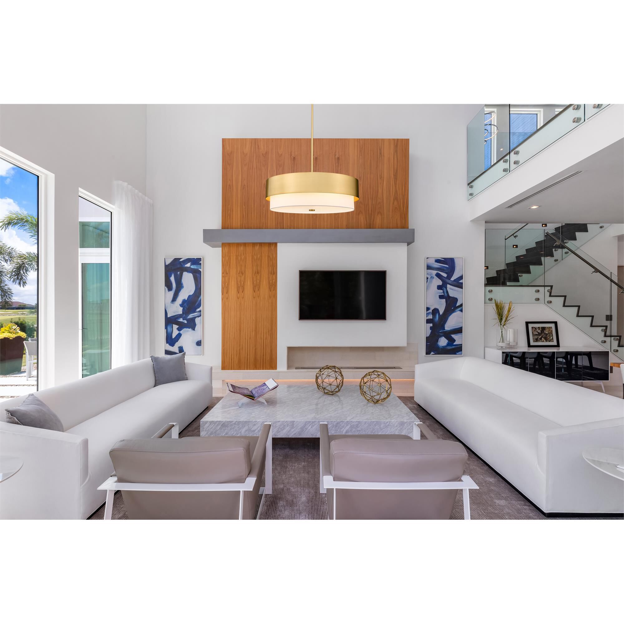 Shown in Modern Gold finish and White glass