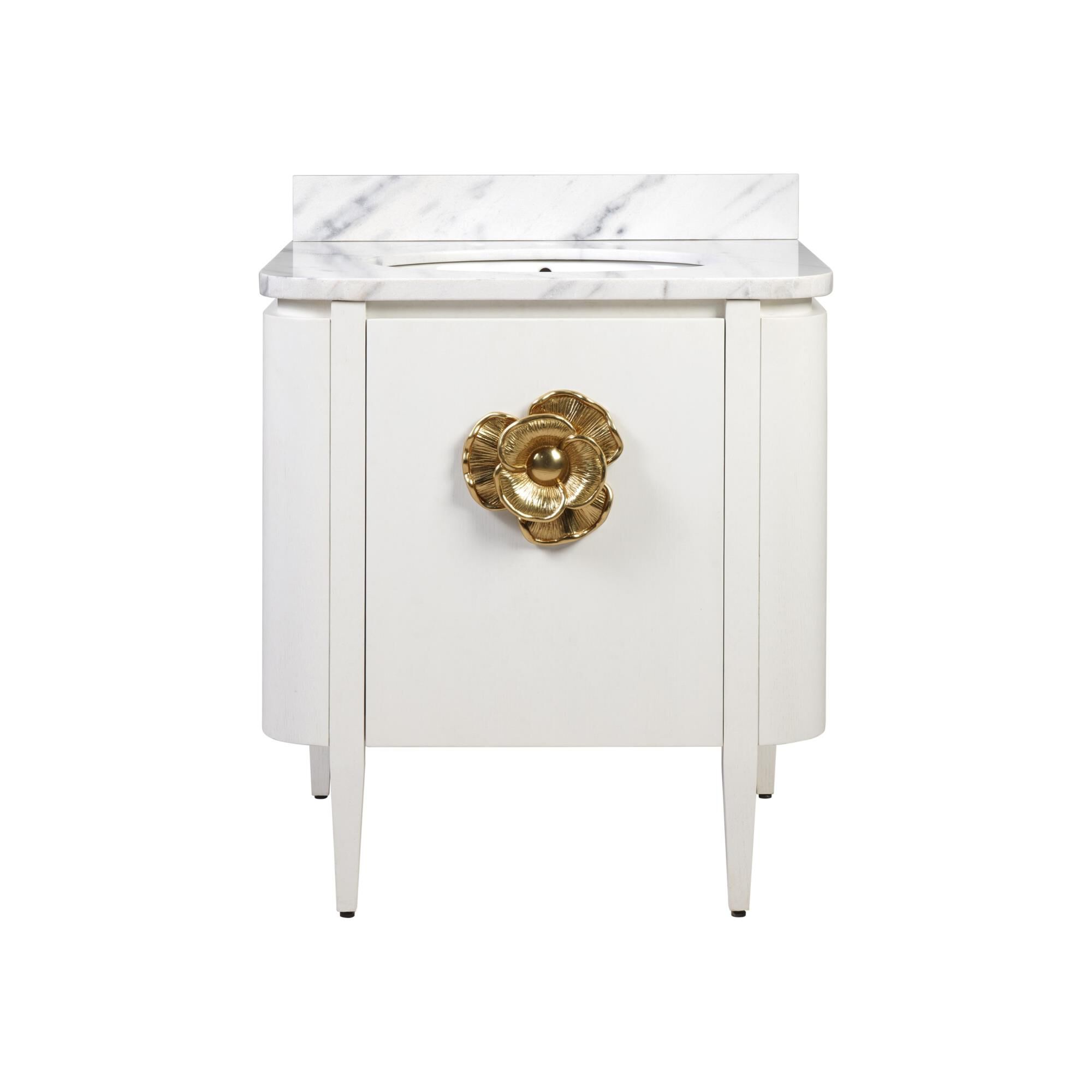 Shown in Cerused White, Natural, White, Polished Brass finish