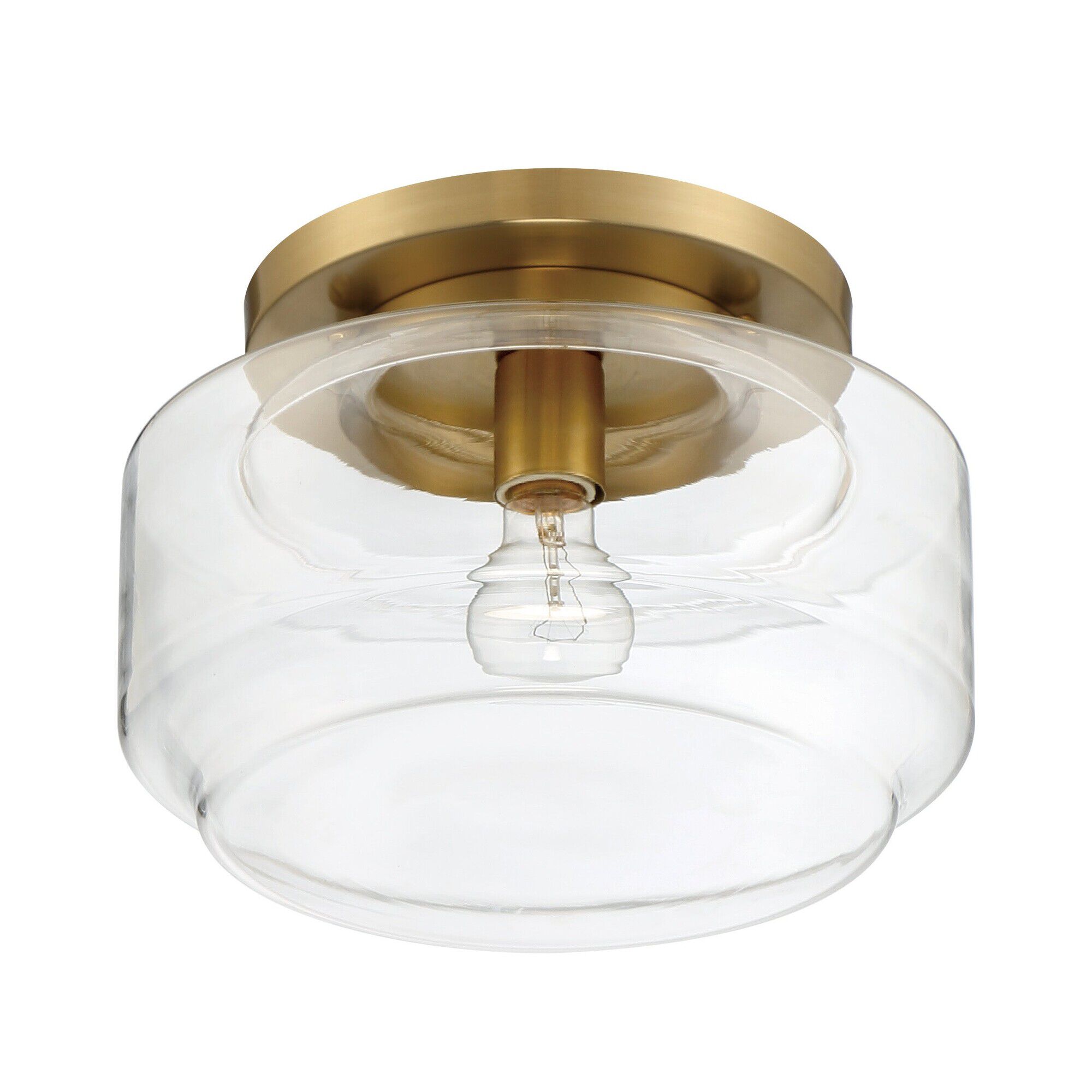 Shown in Satin Brass finish and Clear glass and Glass shade
