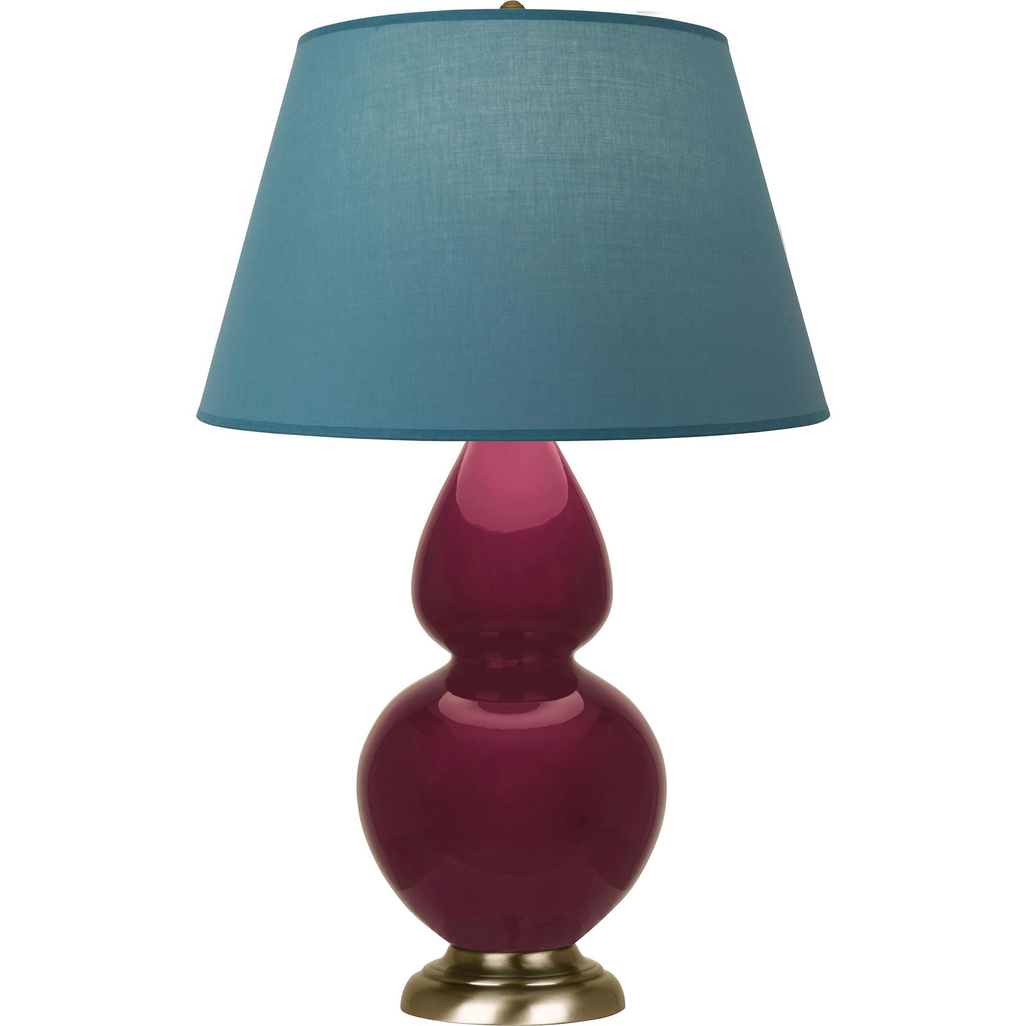 Shown in Sugar Plum Glazed finish and Bright Blue with Gray Lining shade and Antique Brass accent