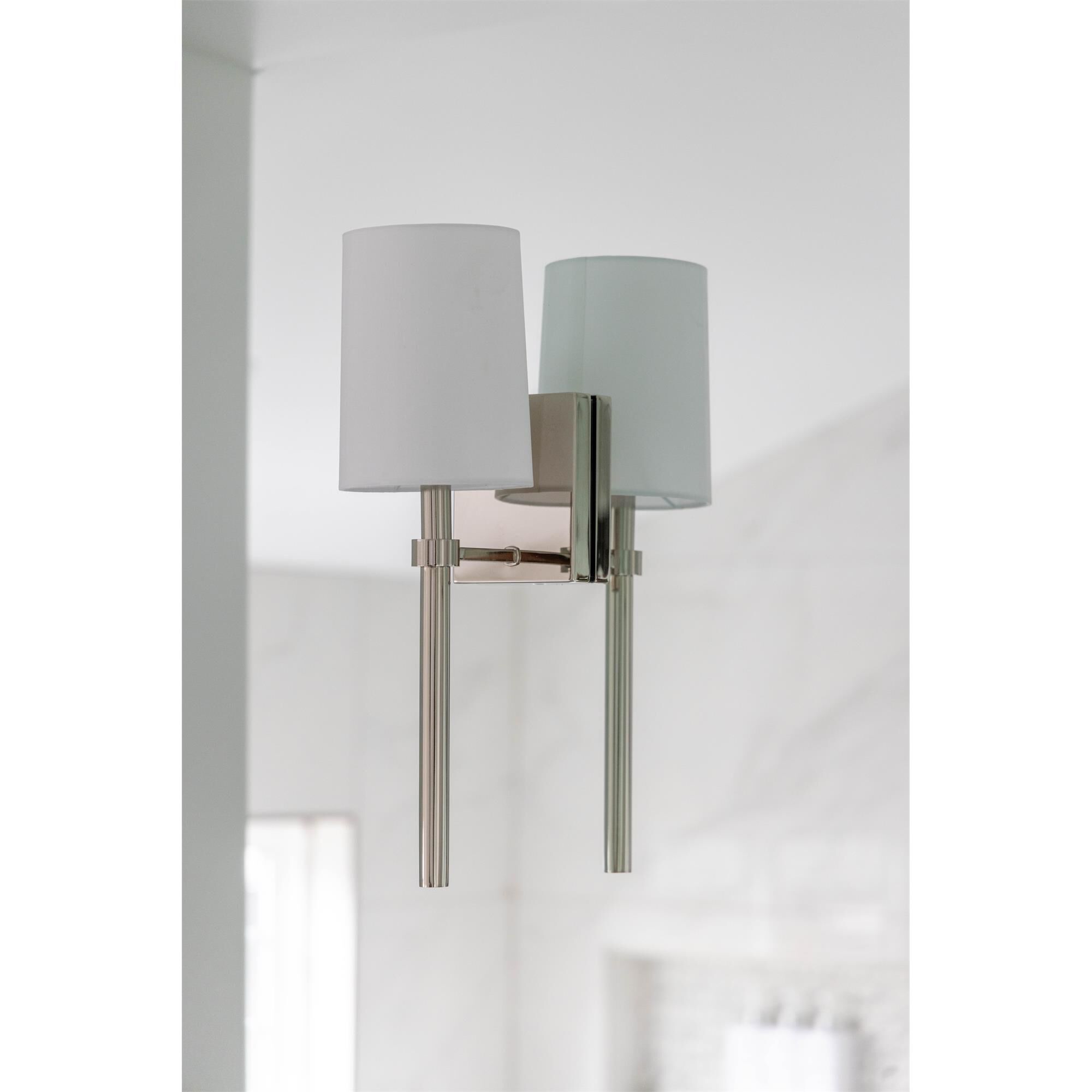 Shown in Polished Nickel finish and Silk glass and White shade