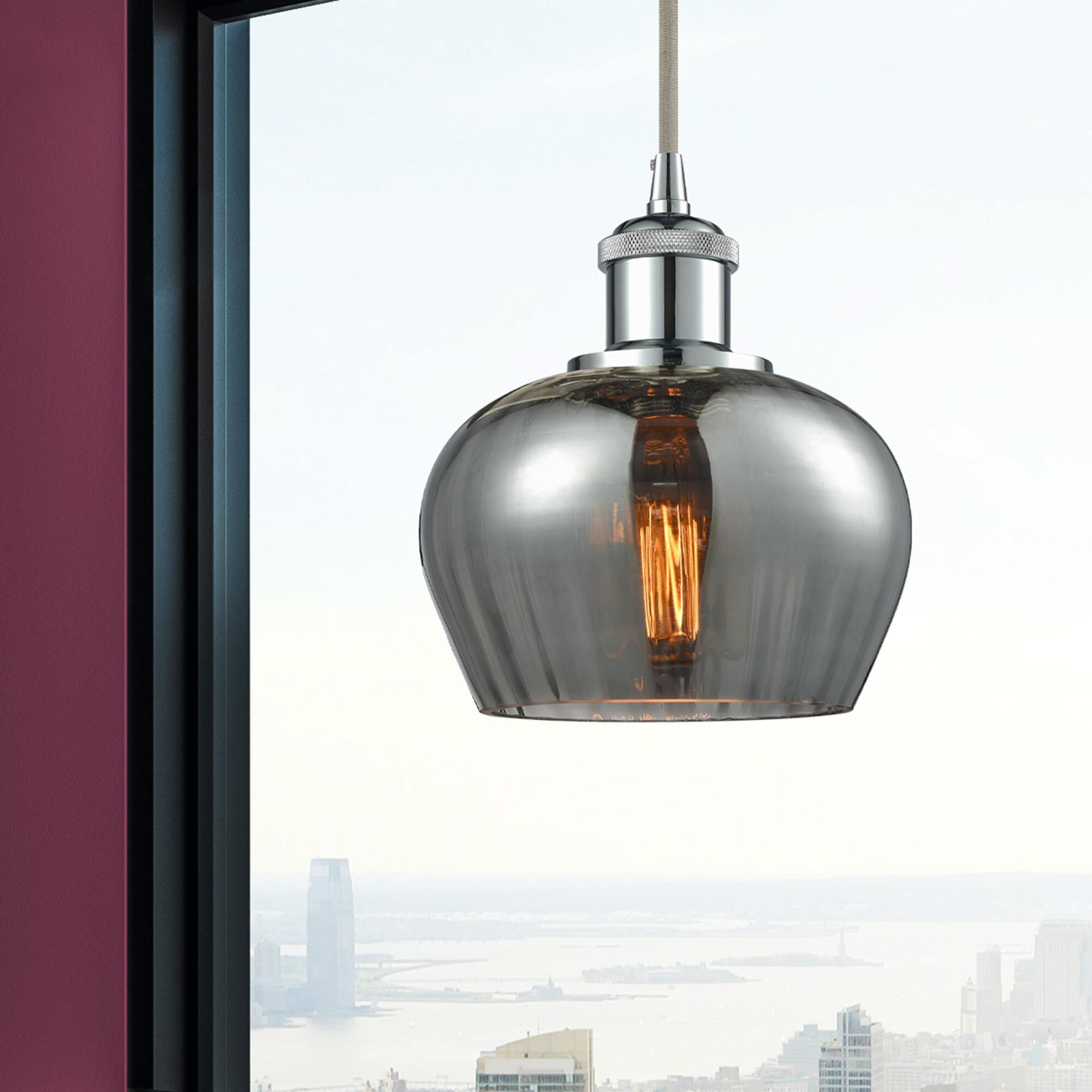 Shown in Polished Chrome finish and Smoked Fluted glass